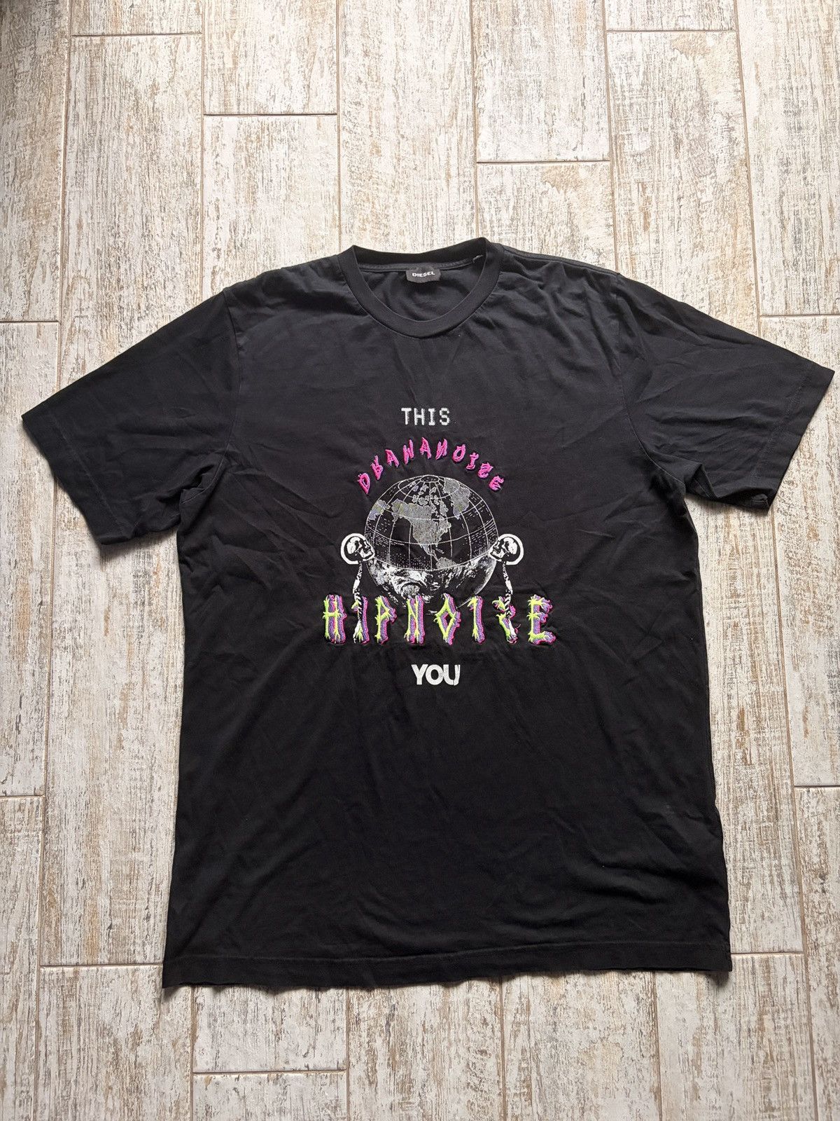 Diesel DIESEL Men's Graphic Print T-Shirt Size L Black Globe Cotton Size US L / EU 52-54 / 3 - 1 Thumbnail