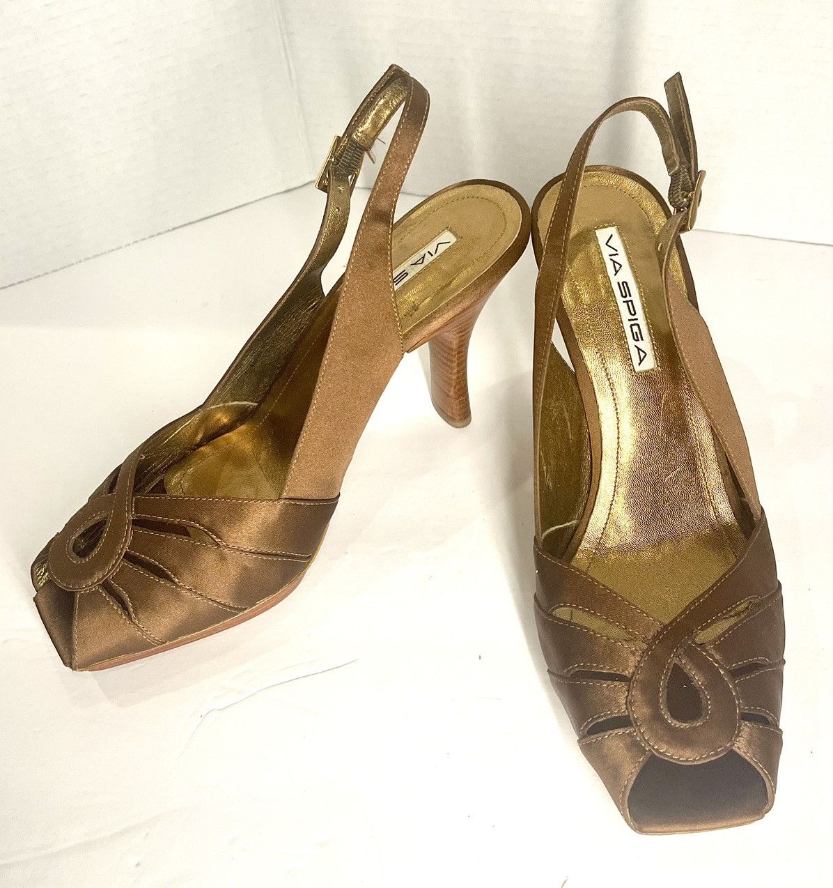 Other Via Spiga Vero Cuoio Copper Brown Satin Peep Toe Size US 8.5 / IT 38.5 - 2 Thumbnail