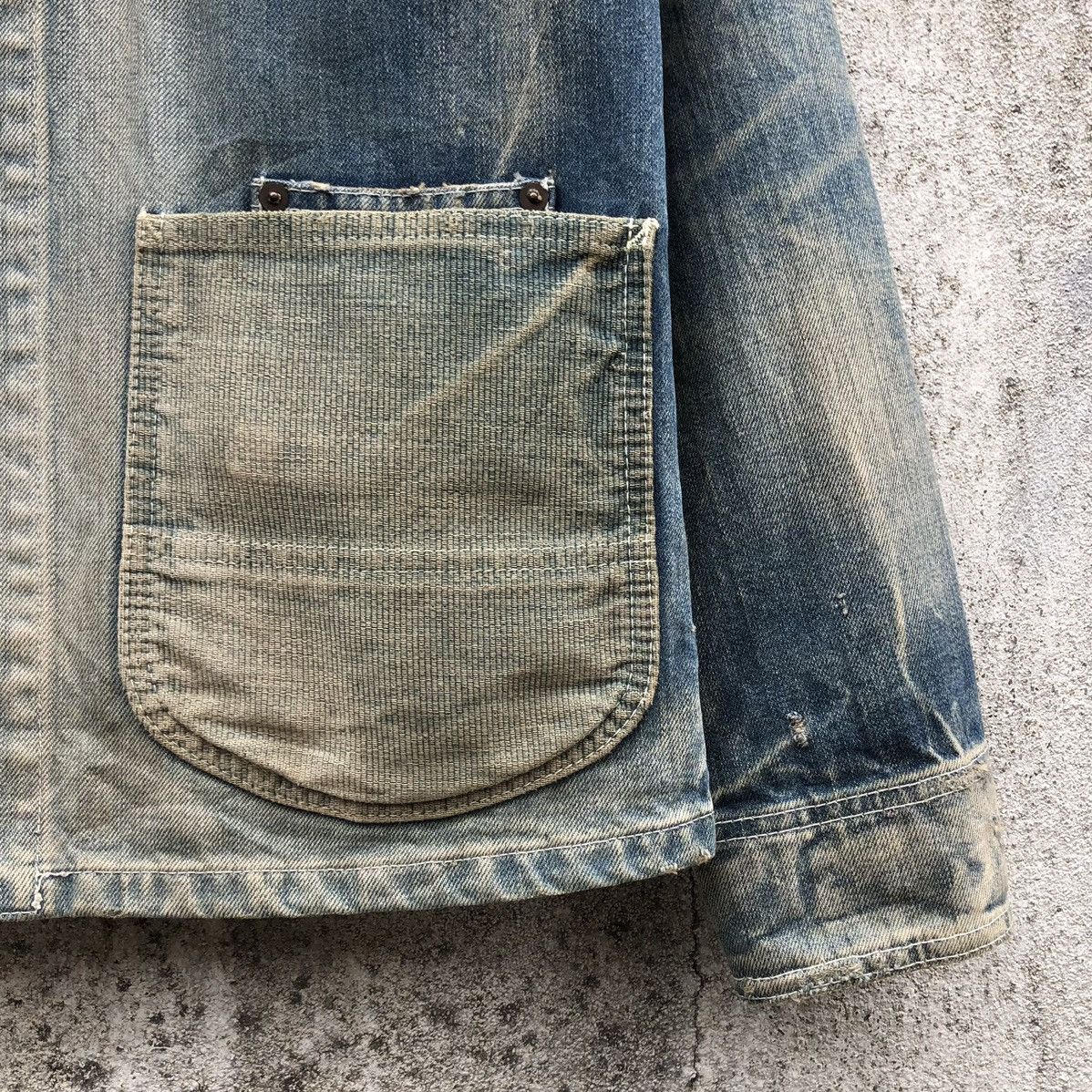Japanese Brand Fundamental Agreement Denim Distressing Patched Chore Jacket Size US XL / EU 56 / 4 - 10 Thumbnail