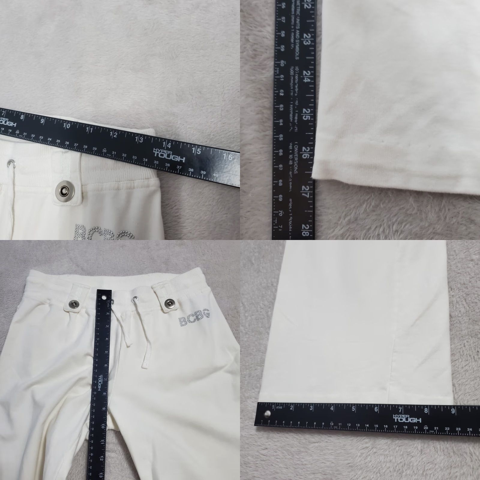Bcbgmaxazria VINTAGE BCBGMAXAZRIA Sweatpants Women M Ivory Embellished Straight Leg Pull On Lounge Y2K 90s Size 32" / US 10 / IT 46 - 8 Thumbnail