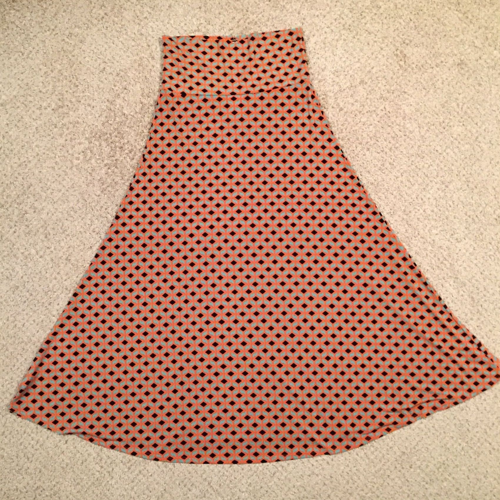 Vintage LuLaRoe Skirt Womens M Orange Maxi Green Geometric Long Unlined Pull Size 32" / US 10 / IT 46 - 6 Thumbnail