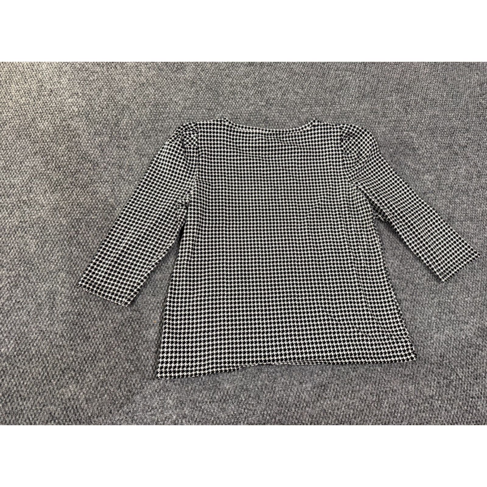 Talbots Talbots Blouse Shirt Womens Large Black White Houndstooth Stretch Casual Round Neck Long Sleeve Regular Cotton Spandex Machine Washable Vintage No Size L / US 10 / IT 46 - 7 Thumbnail