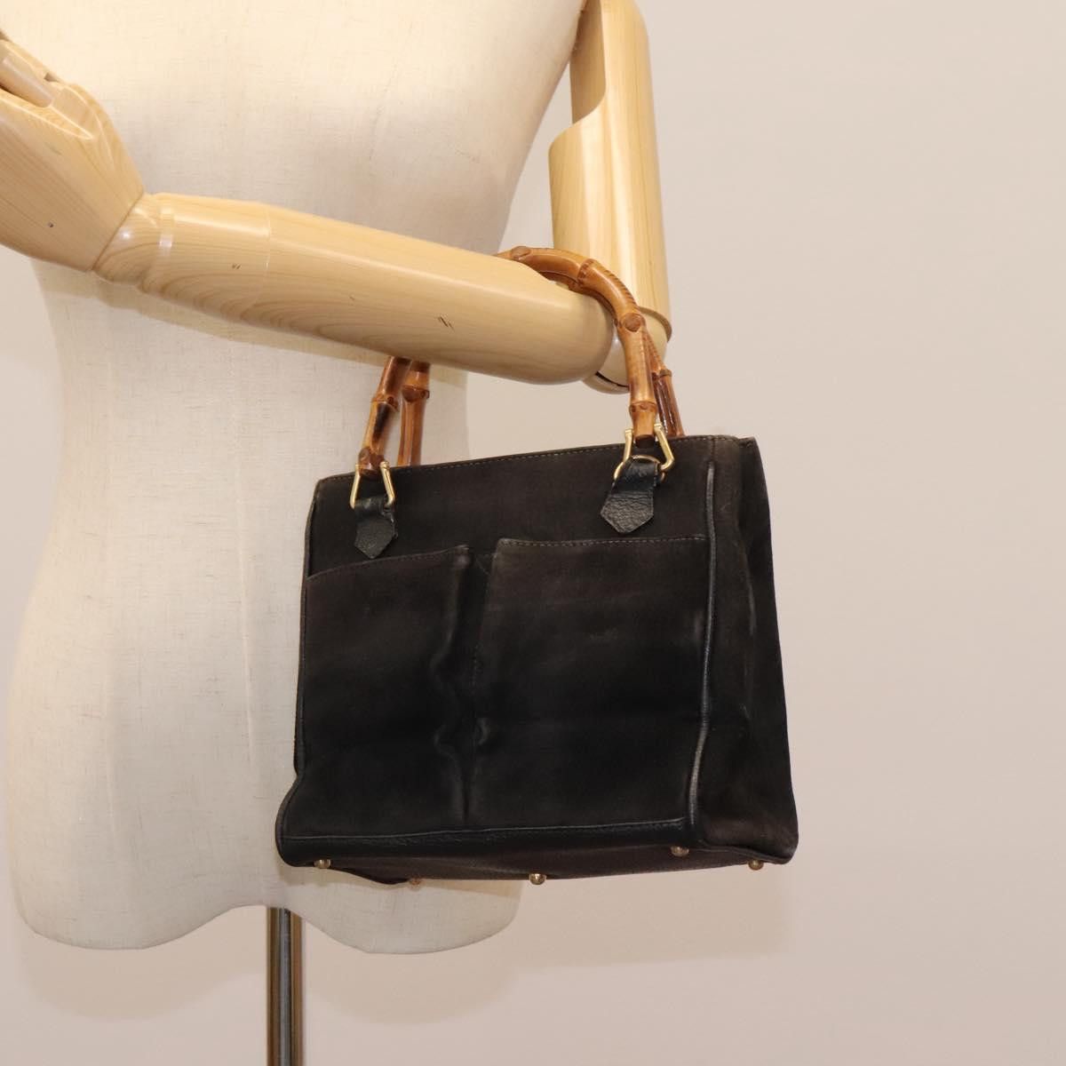 Gucci GUCCI Bamboo Hand Bag Suede Leather Black Gold 000 122 000 Size ONE SIZE - 22 Thumbnail