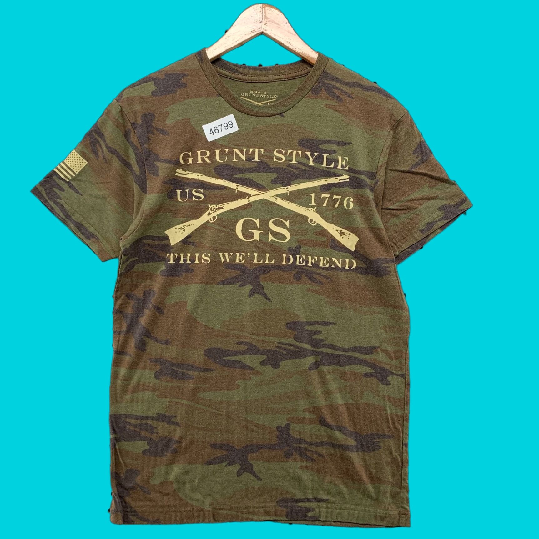 Vintage Grunt Style Camouflage T Shirt Mens M Camouflage Army USA Defend Military Shirt Men Beige T-Shirt Army 90s? Size US M / EU 48-50 / 2 - 1 Thumbnail