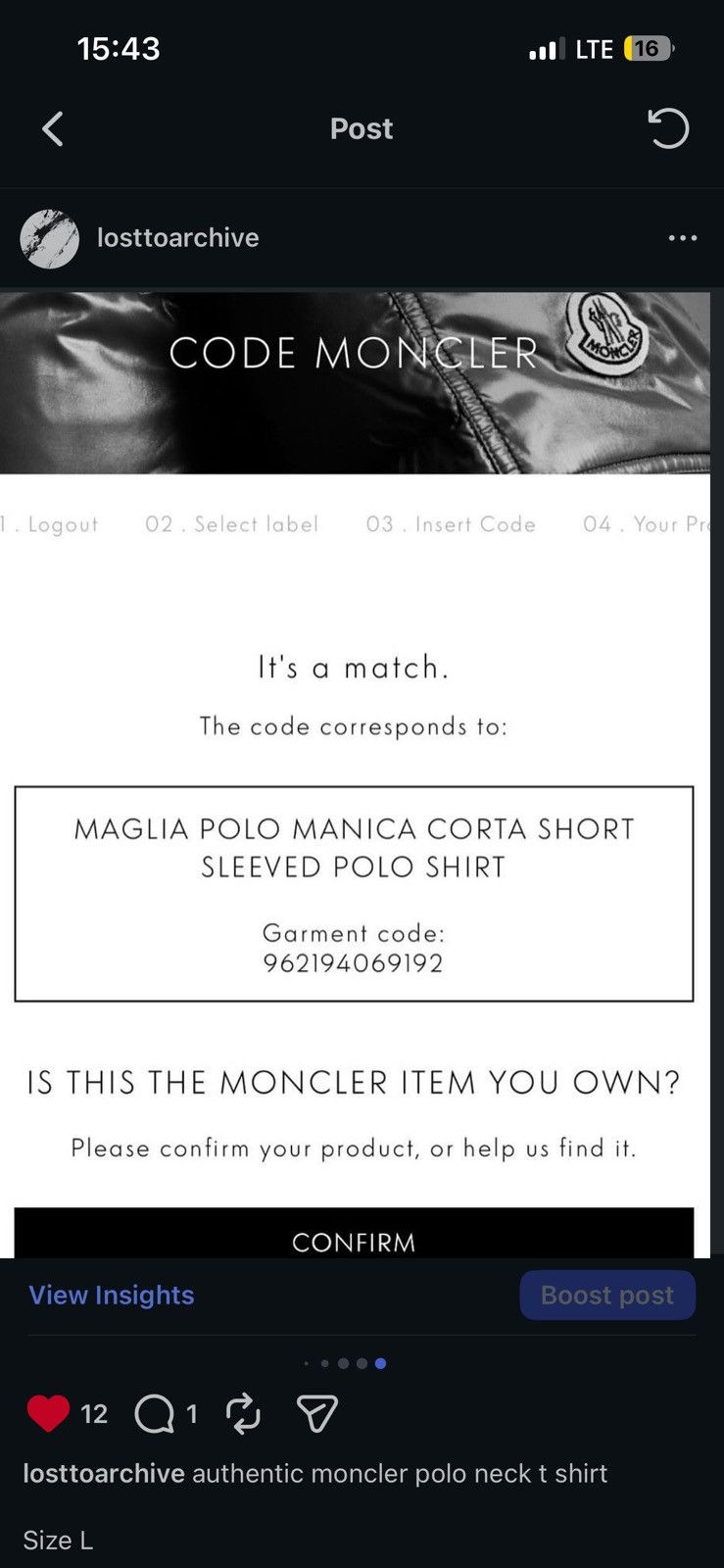 Moncler Moncler Corta Short sleeved T shirt Size US L / EU 52-54 / 3 - 7 Thumbnail