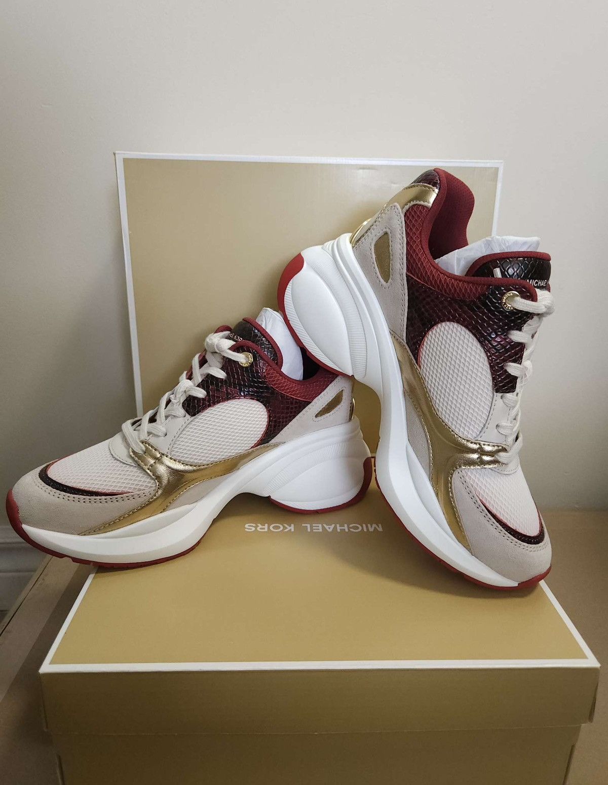 Michael Kors Zuma Snake Embossed Leather and Mesh Trainer By Michael Kors Size US 7 / IT 37 - 3 Thumbnail