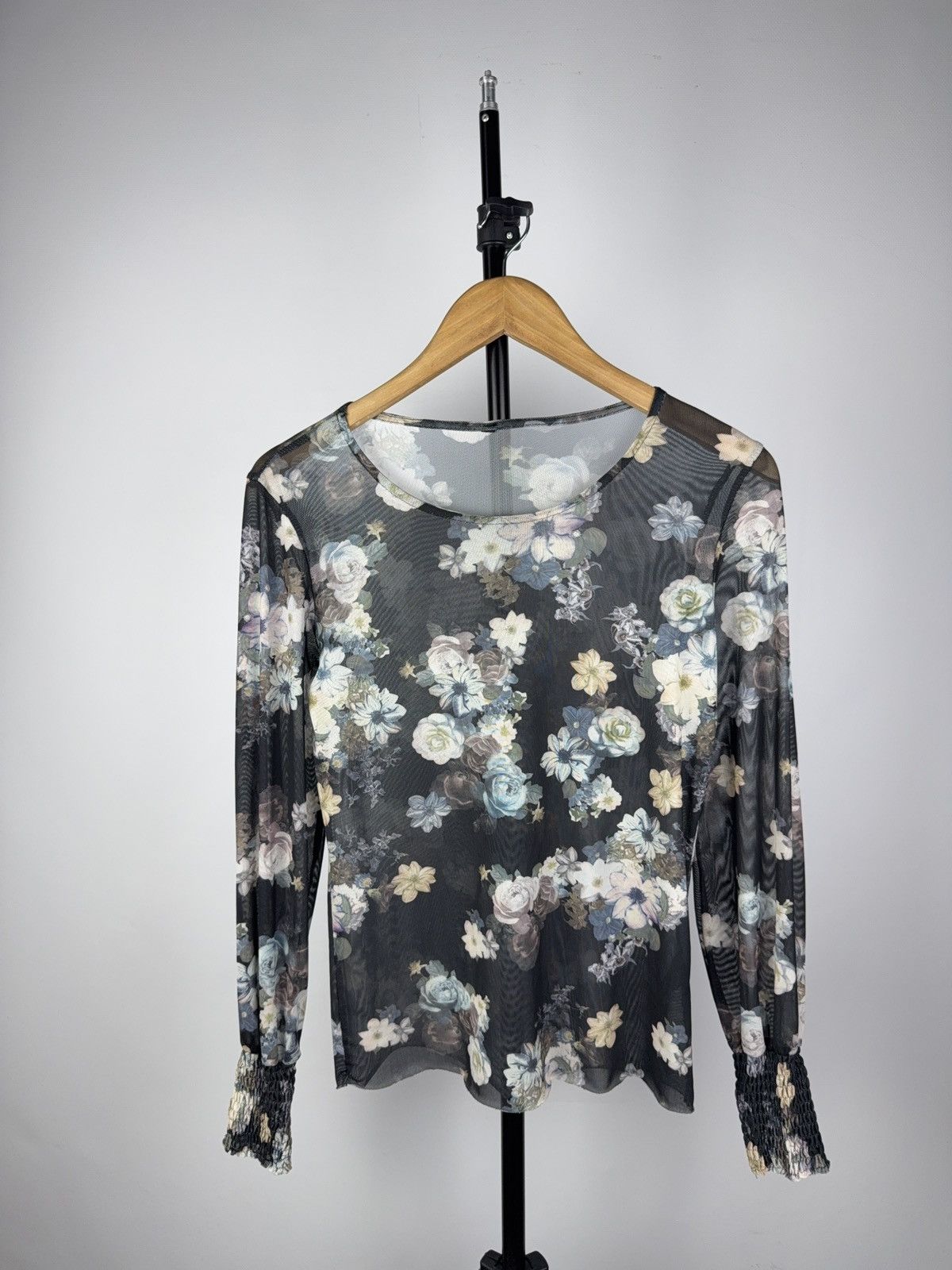 Other 00s Y2K Floral Mesh Blouse Sheer Stretch Top JPG Style Size L / US 10 / IT 46 - 1 Thumbnail