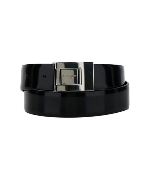 image of Gucci Saint Laurent La 76 Buckle Belt In Brushed Leather Size 90 in Black, Women's