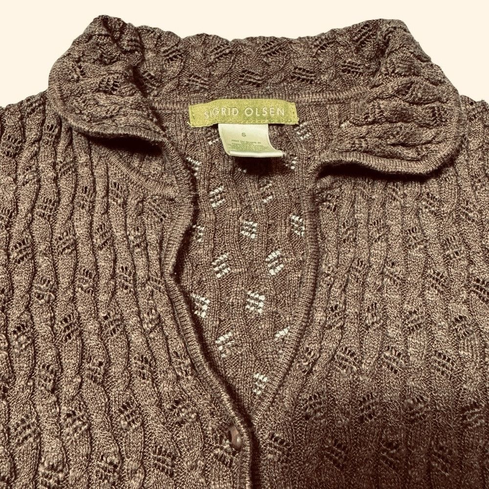 Other Sigrid Olsen Knit Cotton Short Sleeve Collared Brown Cardig Size S / US 4 / IT 40 - 9 Thumbnail