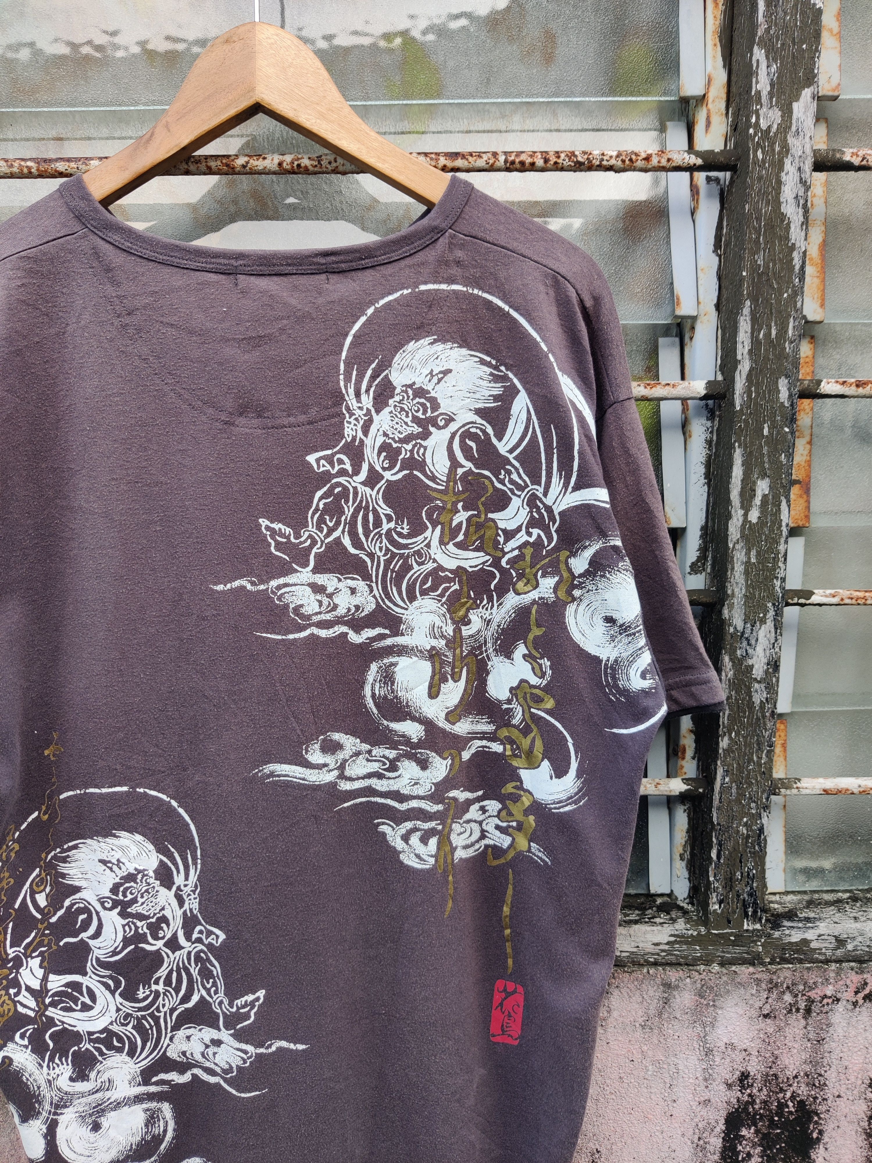 14th Addiction Vintage Sun Faded Fujin Raijin Japanese Sukajan Shirt Size US XL / EU 56 / 4 - 4 Thumbnail