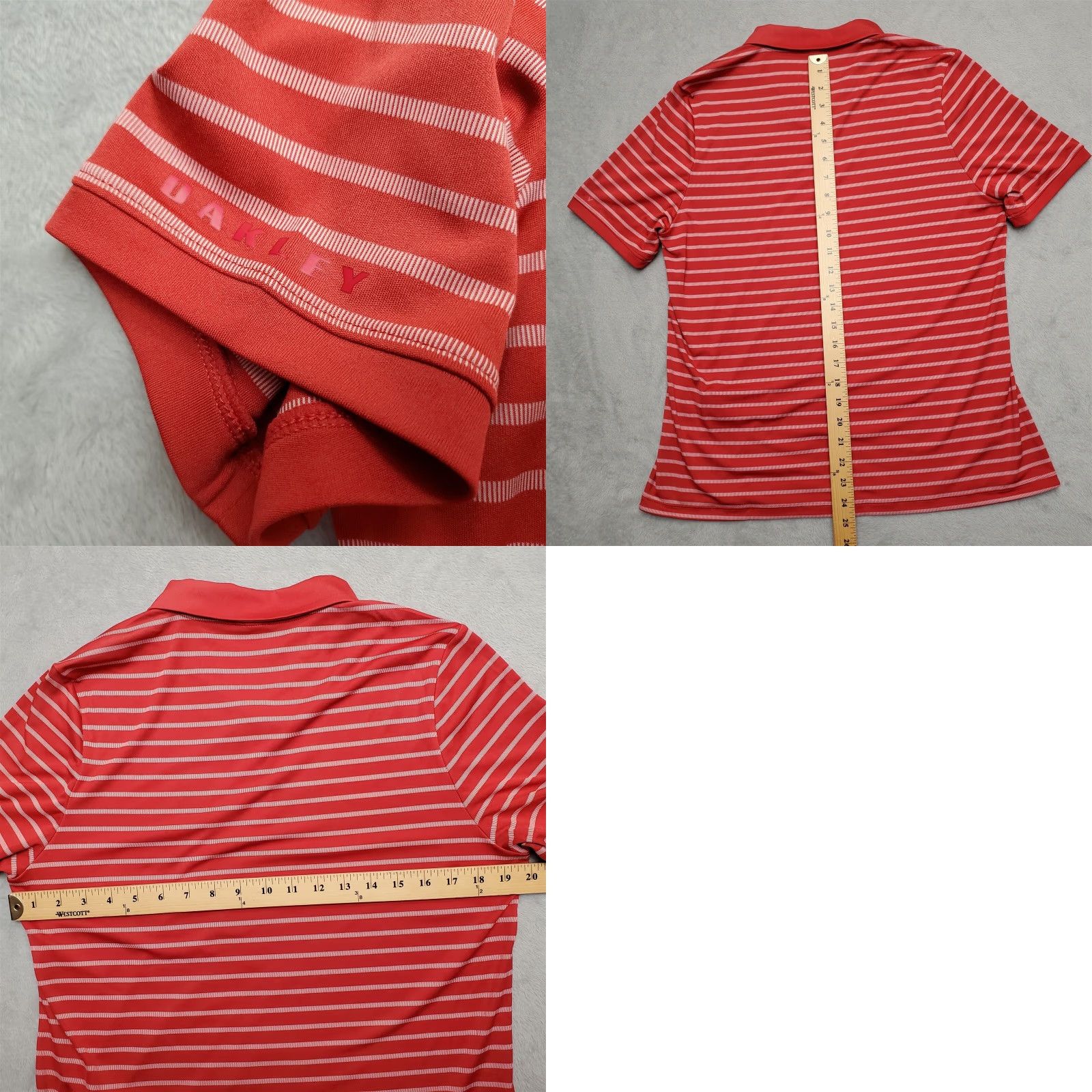 Oakley Oakley Shirt Womens L Red Striped Polo Polyester Performance Golf Casual Size L / US 10 / IT 46 - 8 Thumbnail