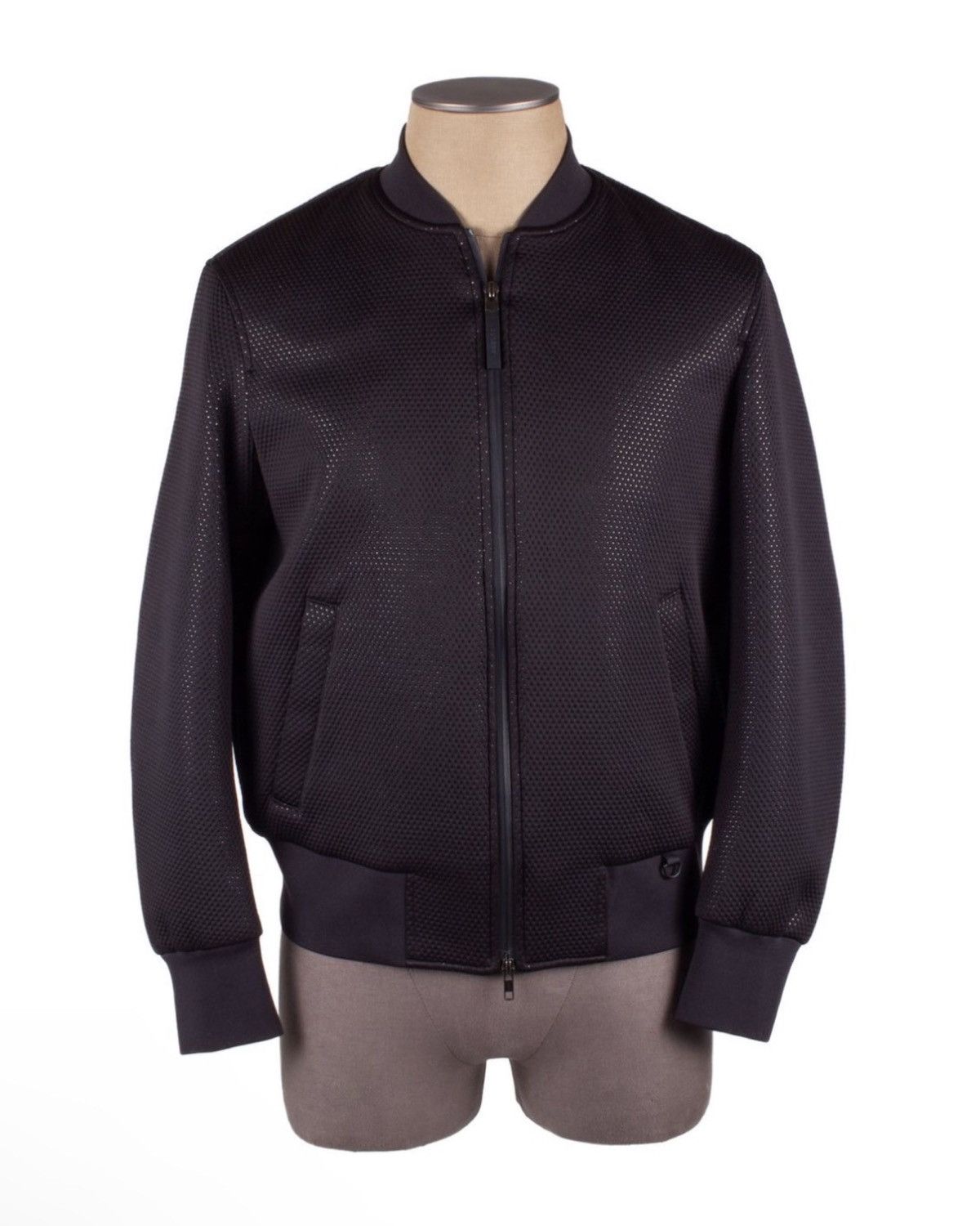 image of Neil Barrett Black Polyester Blend Perforated Bomber Jacket, Men's (Size Medium)