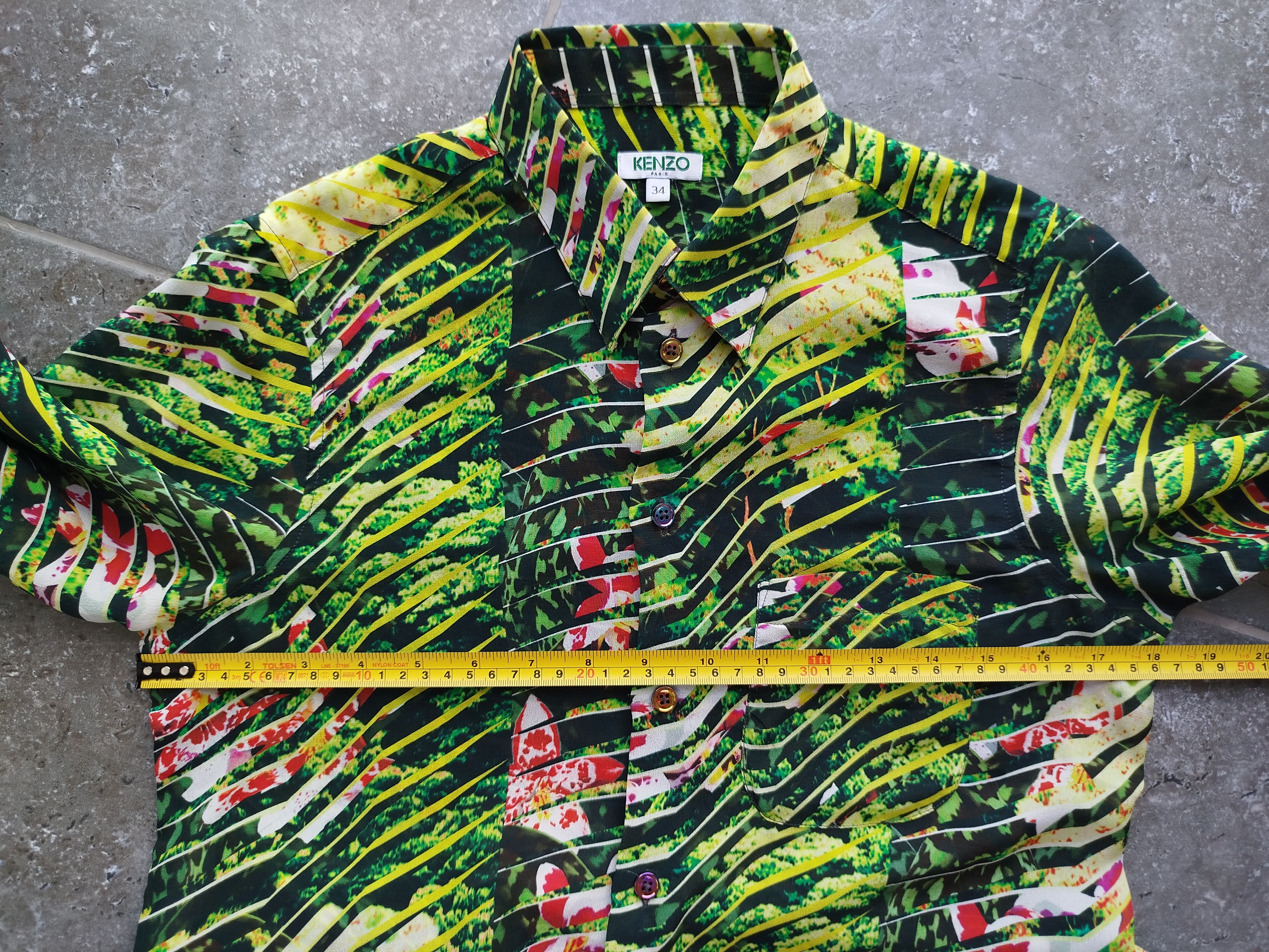 Kenzo Blouse Long Sleeve Tropical Floral 100% Silk Size 34/XS Size XS / US 0-2 / IT 36-38 - 12 Thumbnail