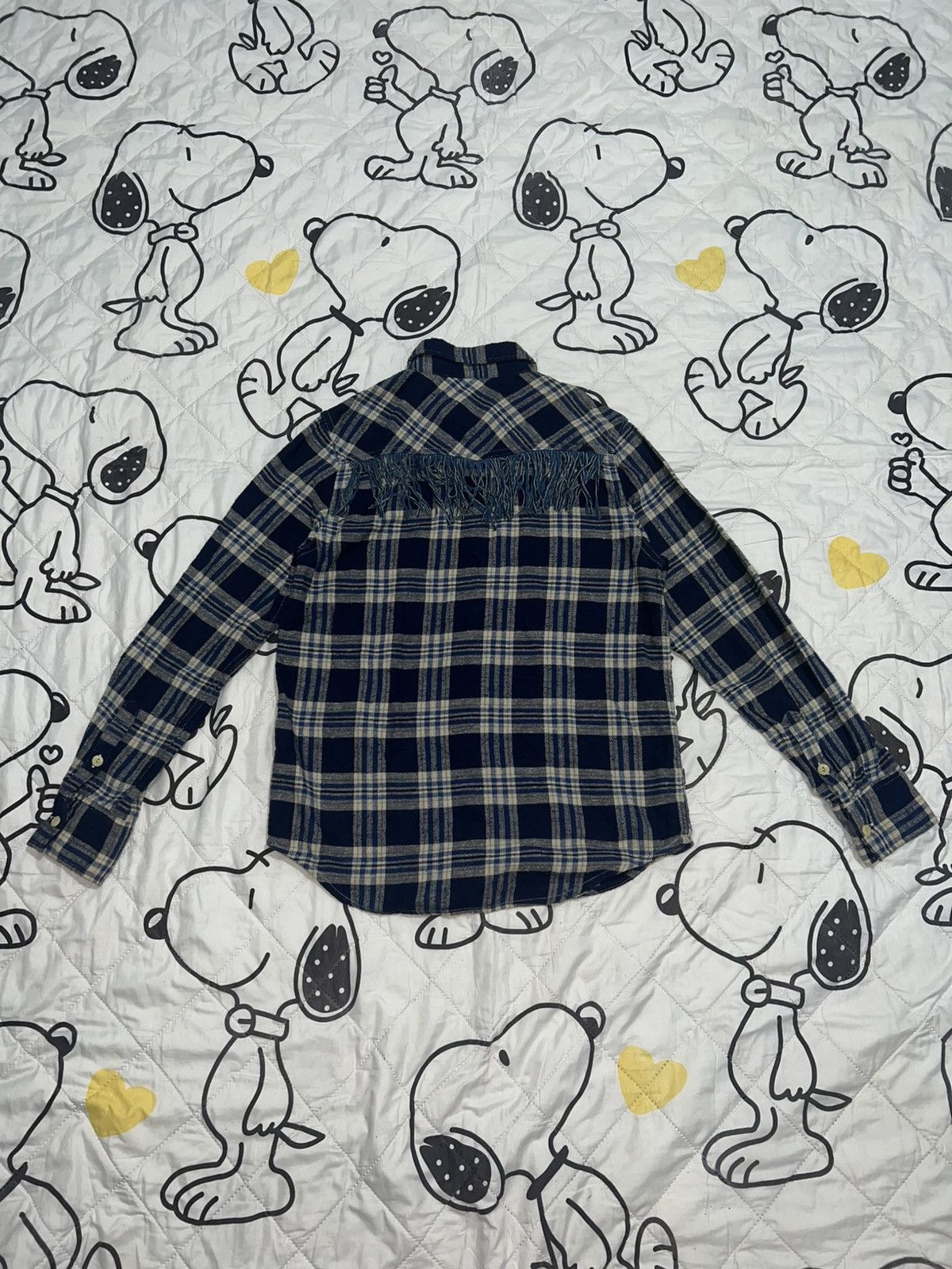 Tornado Mart 1990s Remi Relief - Yoke Leather Fringe Plaid Flannel Shirt Size US M / EU 48-50 / 2 - 3 Thumbnail