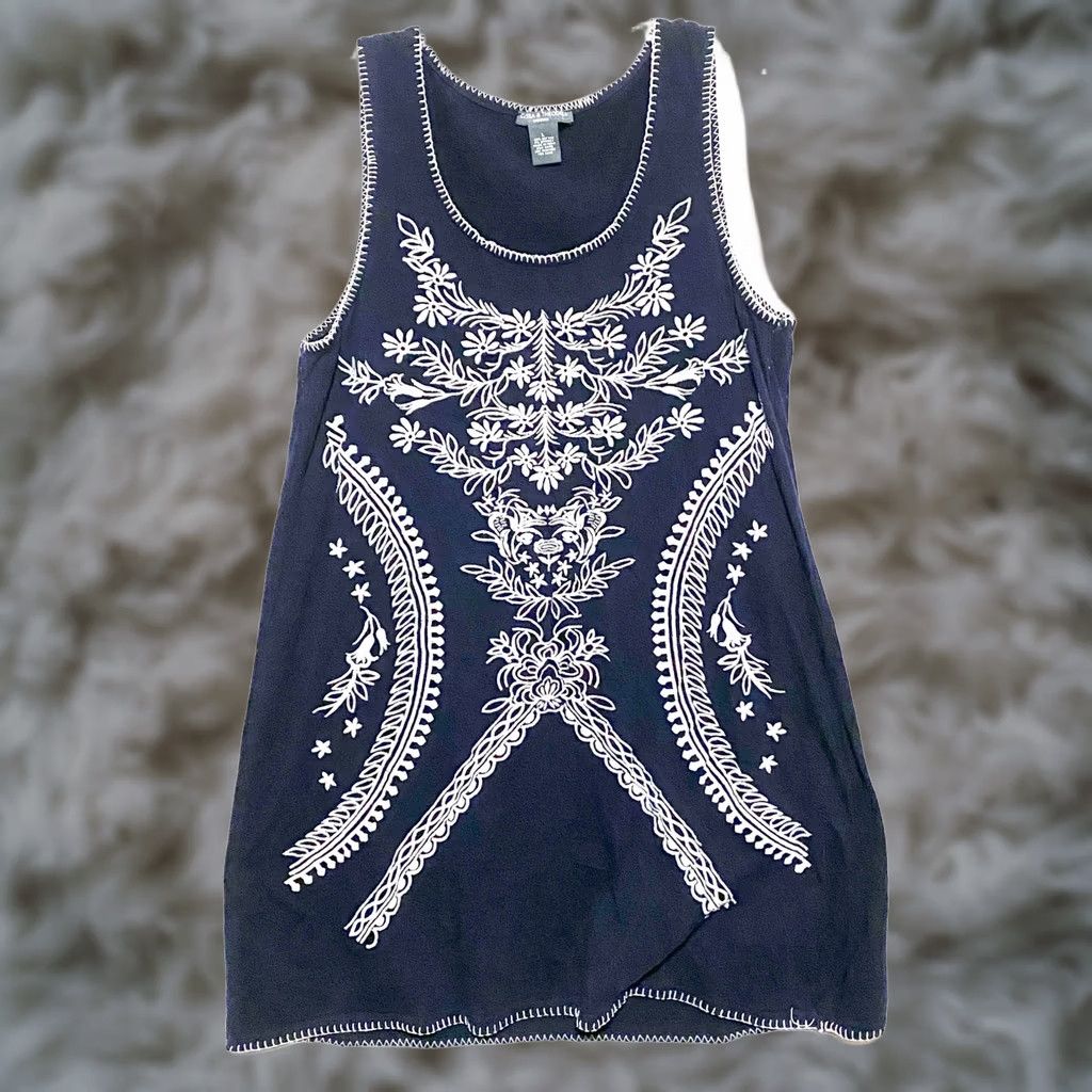 Vintage VINTAGE Chelsea & Theodore Embroidered Black Sleeveless Dress L Boho Indie Preppy Artsy Size L / US 10 / IT 46 - 1 Thumbnail