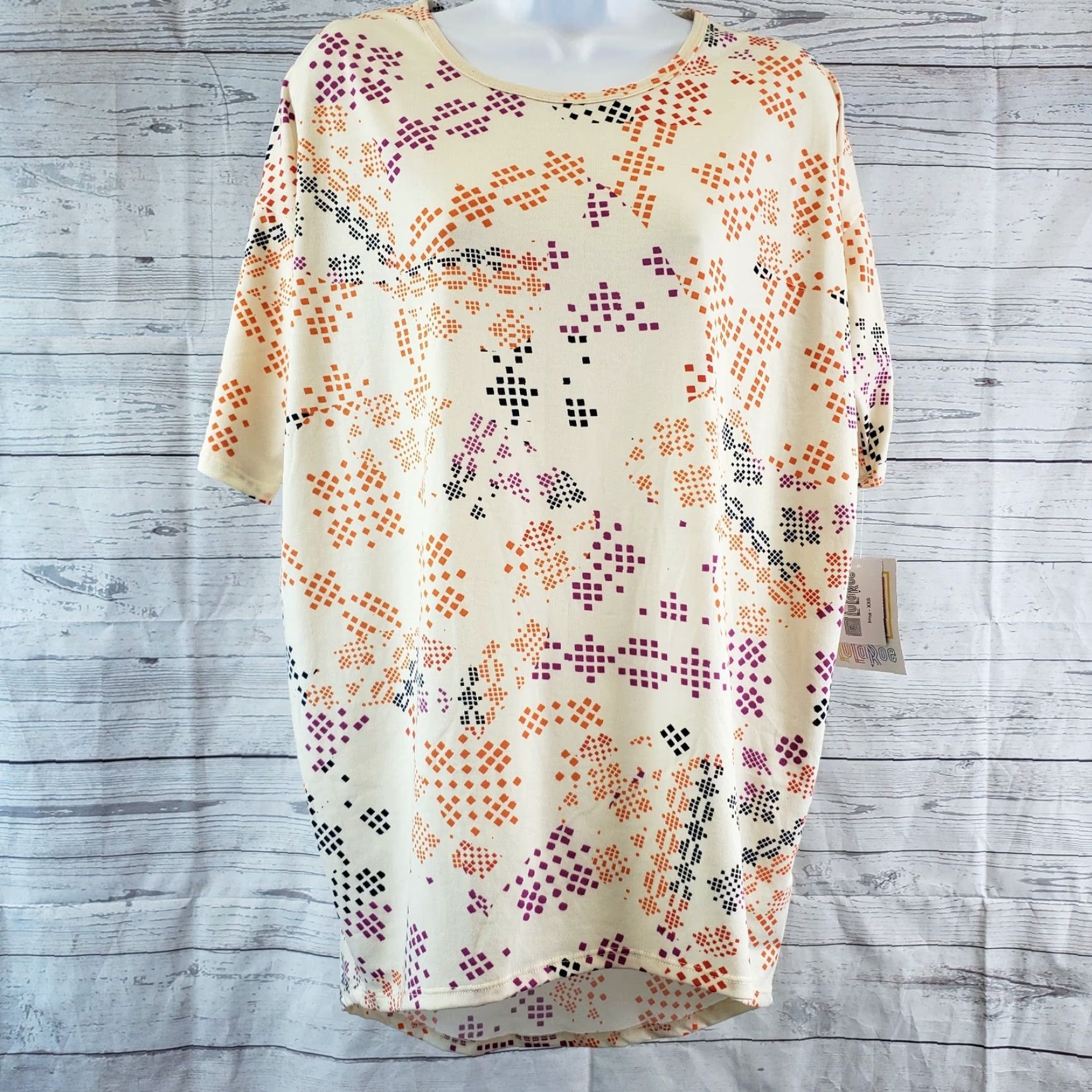 Vintage LuLaRoe Irma Top 2XS Womens Orange Cream Geometric Short Sleeve T-Shirt Tunic Casual Pullover NS Size XXS / US 00 / IT 34 - 2 Thumbnail