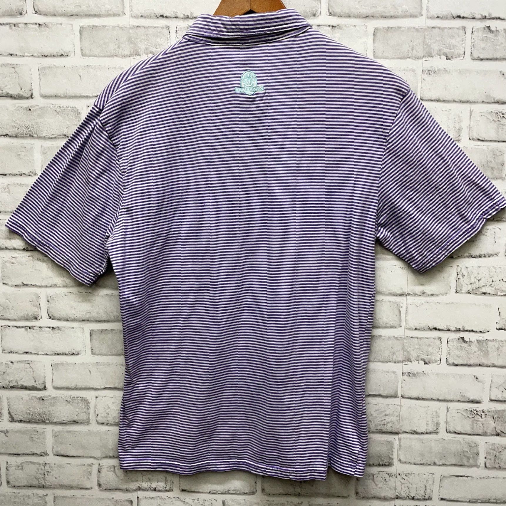 johnnie-O JOHNNIE-O Striped Pocket Polo Shirt 100% Cotton Purple Mens Size M Size US M / EU 48-50 / 2 - 5 Thumbnail