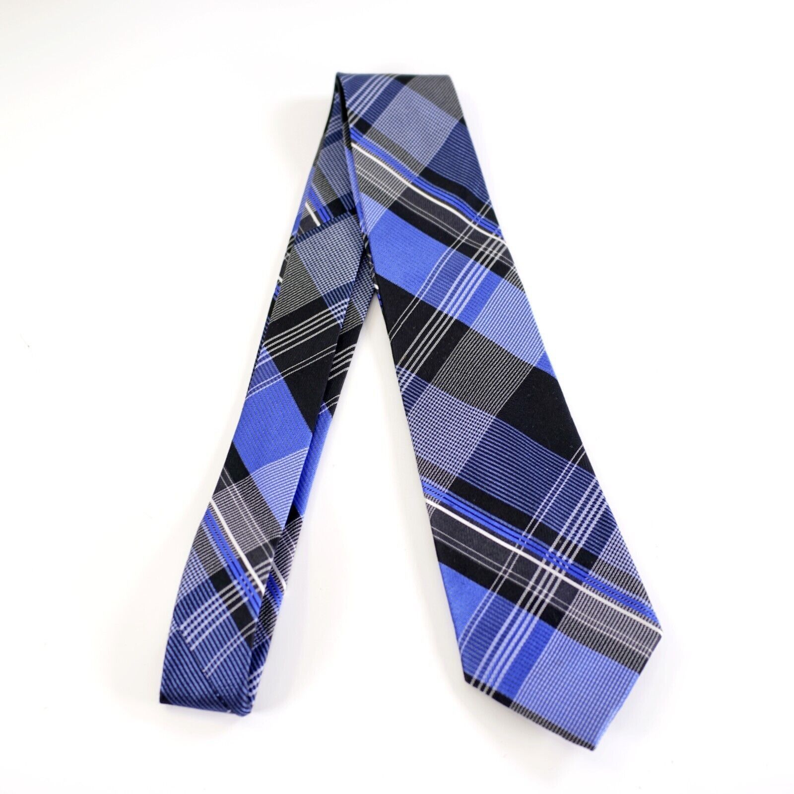 Michael Kors Michael Kors Blue Black Plaid Woven Silk Tie Size ONE SIZE - 7 Thumbnail