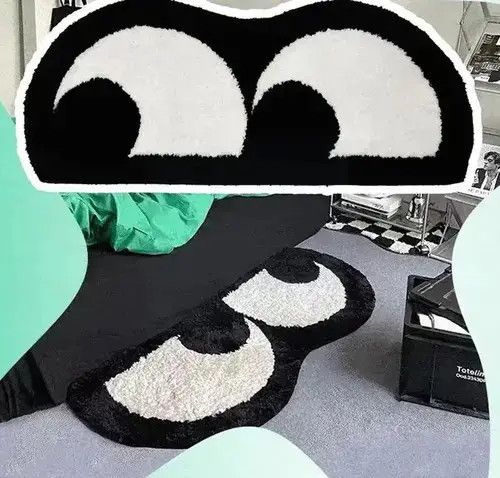 Other Cute Big Eyes Rug Black Carpet 50x120cm Size ONE SIZE - 1 Thumbnail