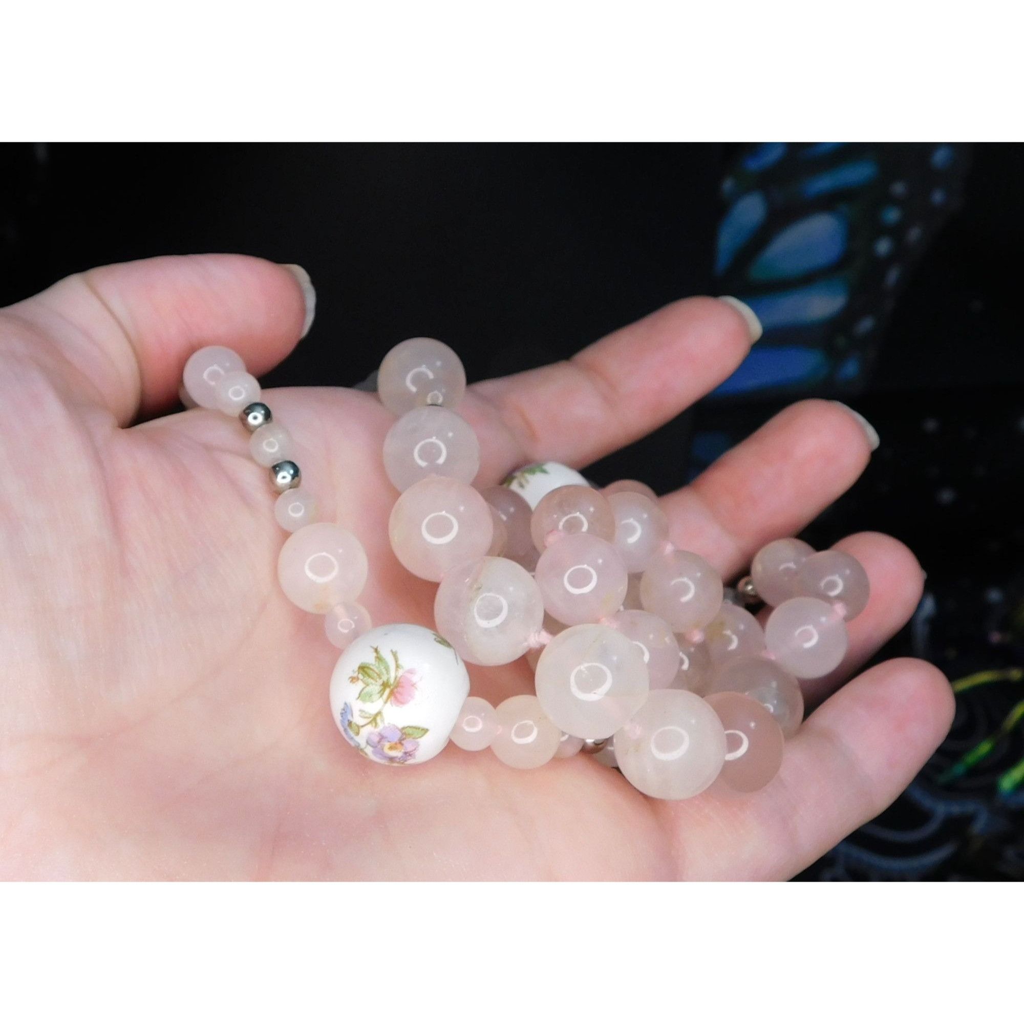 Other Vintage Coquette Floral Rose Quartz Beaded Necklace With Cer Size ONE SIZE - 4 Thumbnail