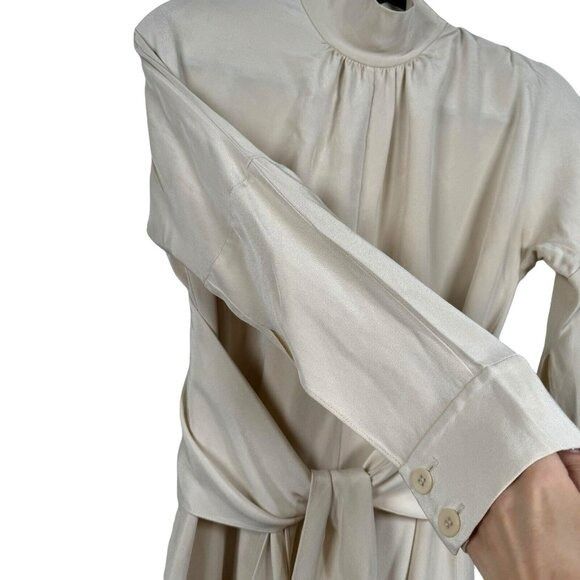 Designer × Tibi TIBI Tie-Belt Cream/Beige Women's Sz 4 Long Sleeve, Mock Nec Size S / US 4 / IT 40 - 3 Thumbnail