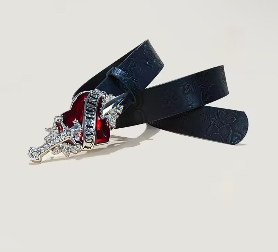 Japanese Brand Unisex Trendy Gothic Punk Love Hurts Buckle Rose Belt Size ONE SIZE - 2 Thumbnail