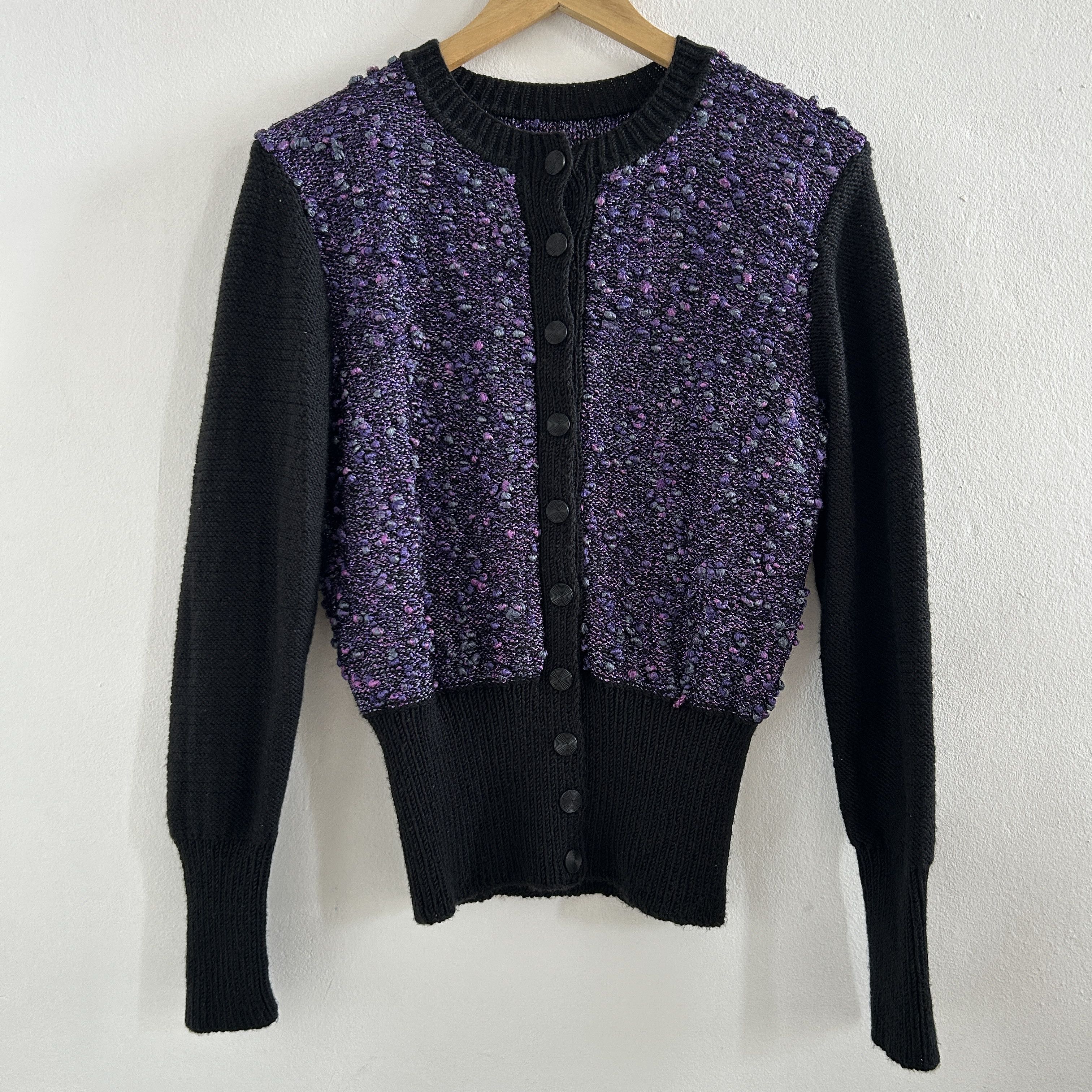 Vintage Vintage 90s Purple Bouclé Cardigan | Retro Tweed Knit Jacket Size M / US 6-8 / IT 42-44 - 8 Thumbnail