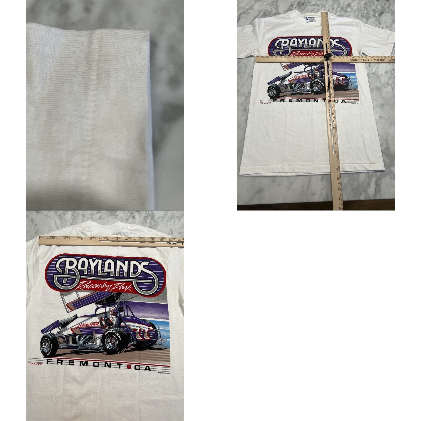 Hanes VINTAGE 80s Baylands Racing Park Fremont T Shirt Men’s Small Short Sleeve White Cotton Blend Hanes Men Rockabilly Single Stitch Dbl Size US S / EU 44-46 / 1 - 9 Thumbnail