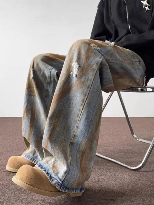 Japanese Brand Vintage street rust design washed and worn ripped jeans Size US 34 / EU 50 - 3 Thumbnail