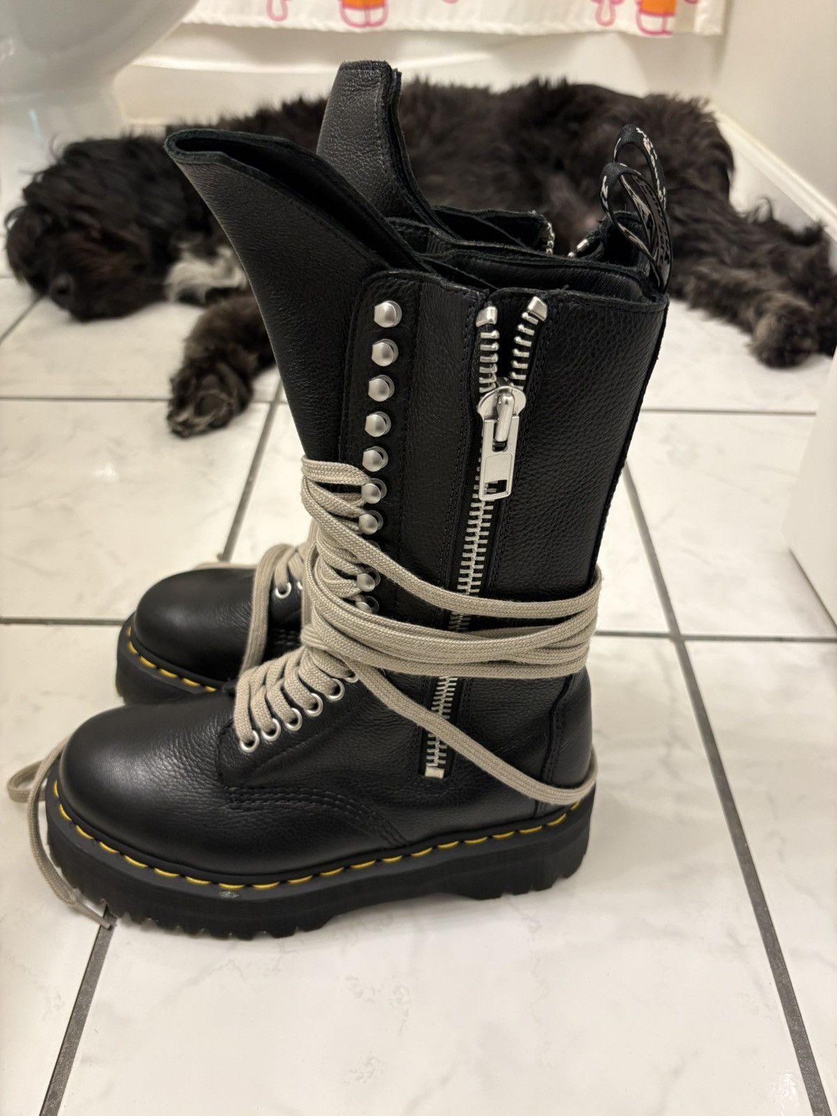 Dr. Martens × Rick Owens Rick Owen Dr. Martens Black Leather Combat Boots Size US 8 / IT 38 - 2 Thumbnail