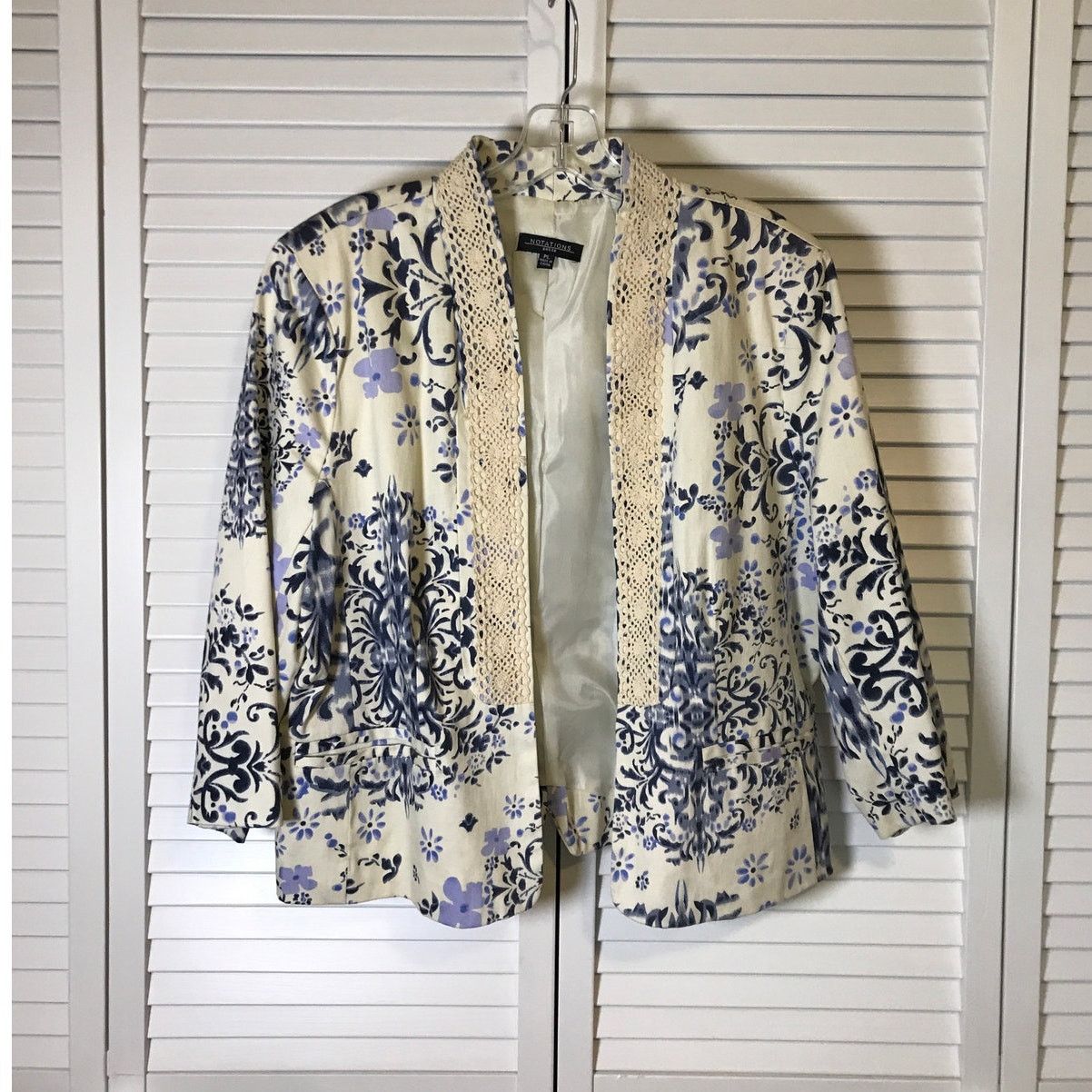 Other Notations Blue Floral Geometric ¾ Sleeve Jackets PL Size L / US 10 / IT 46 - 1 Thumbnail