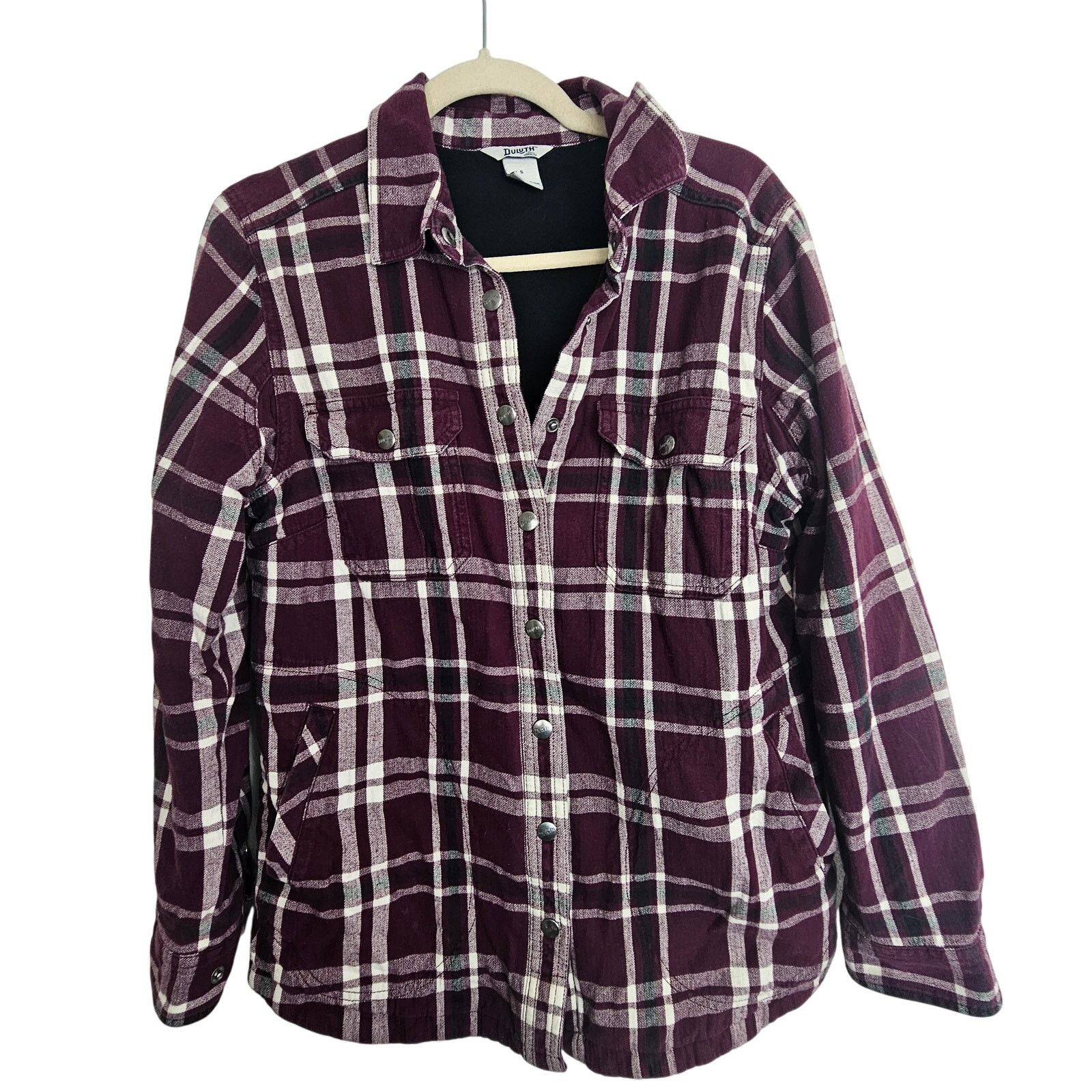 Duluth Trading Company Duluth Trading Co Fleece Lined Shacket Purple Plaid Snap Up Size S / US 4 / IT 40 - 1 Thumbnail
