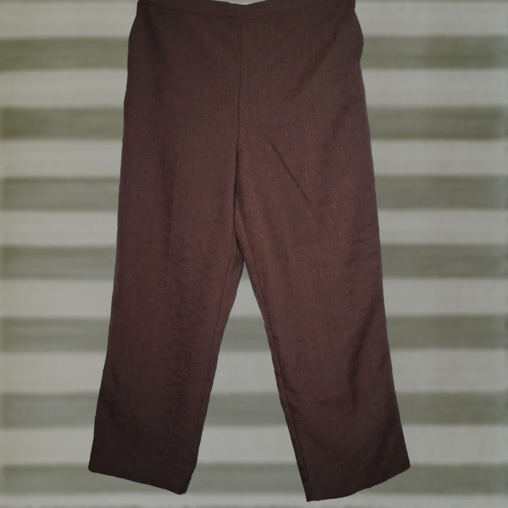 Vintage VINTAGE Alfred Dunner Pants Plus Size 20 Brown Woven Slacks Elastic Waist Pull On Dress Pants Womens Wide Slim Regular 29" Inseam Size 42" / US 20 - 1 Thumbnail