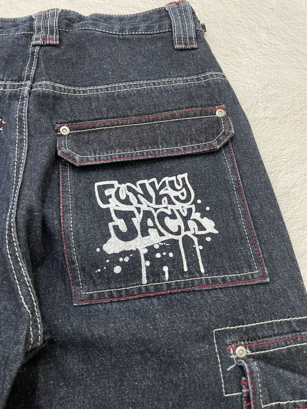Japanese Brand 00s Funky Raw Denim Japanese Street Embroudered Cargo Jeans Size US 28 / EU 44 - 8 Thumbnail