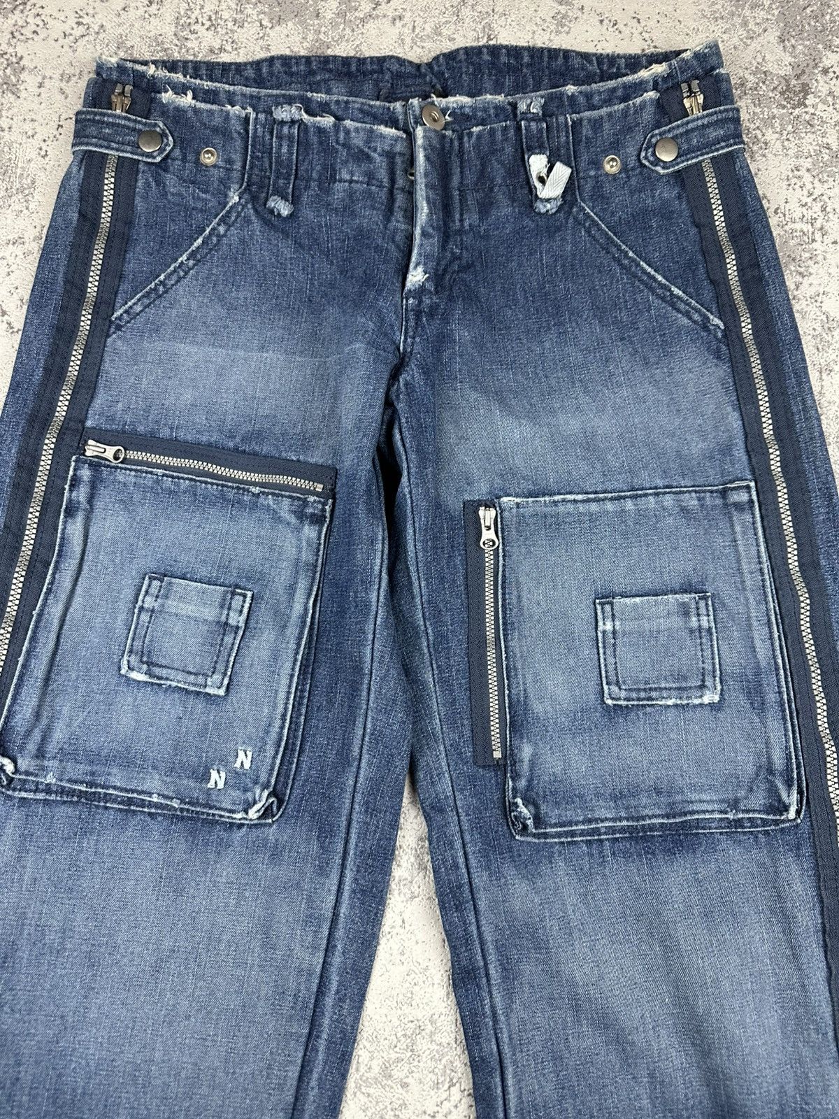 Designer Cargo Jeans Baggy Blue Zip-Off Utility Wide Fit Techwear Size US 32 / EU 48 - 5 Thumbnail