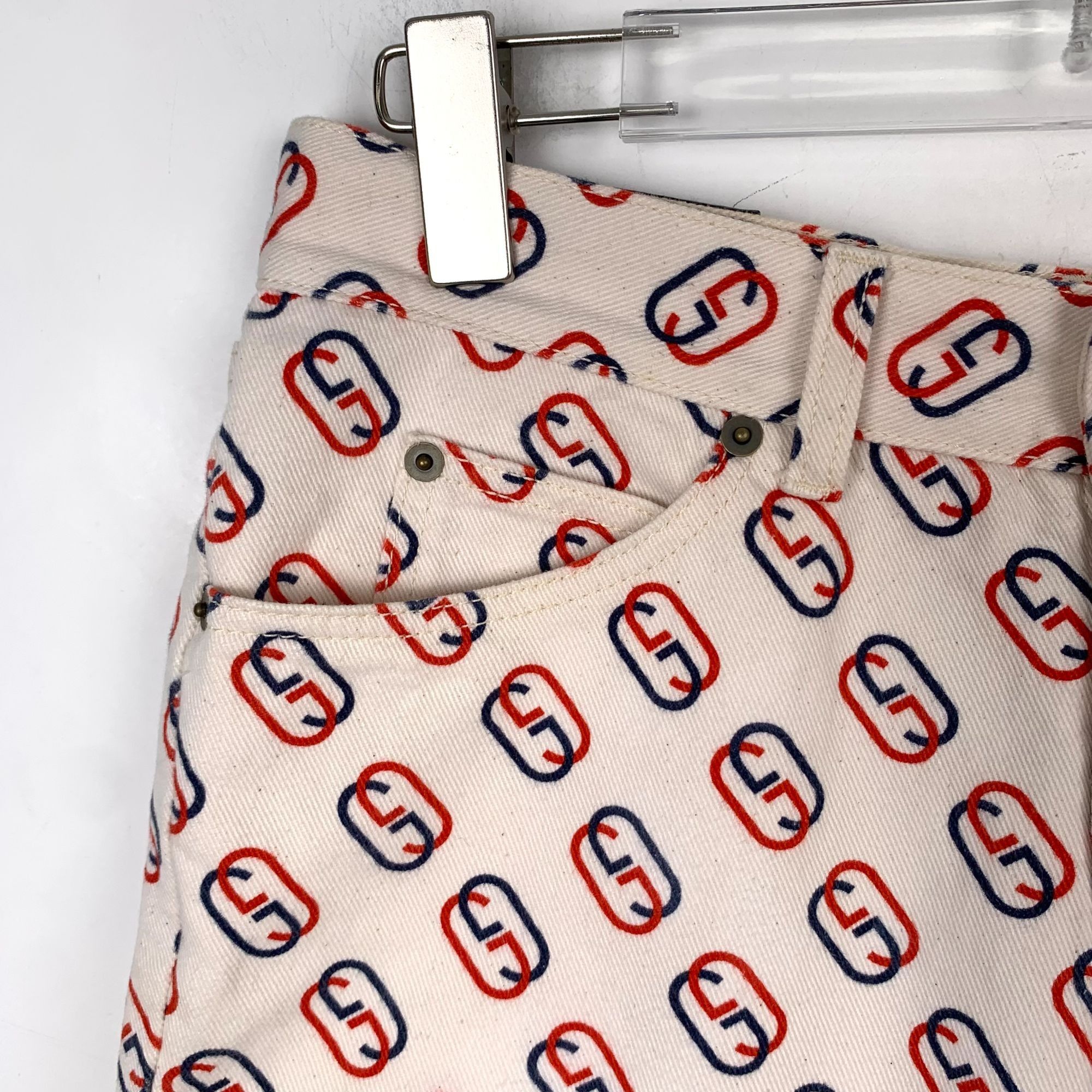 Gucci H9322 Gucci Womens Ivory Logo Print Denim Shorts Cotton Blen Size 32" / US 10 / IT 46 - 3 Thumbnail