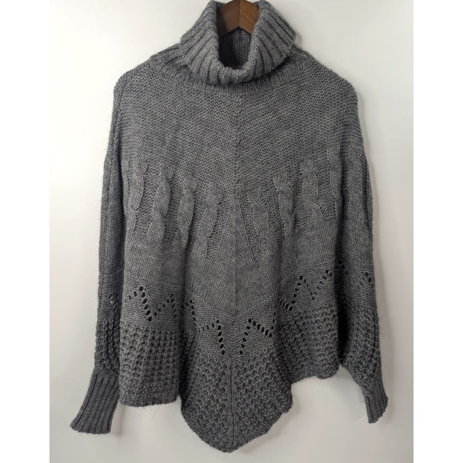 Peserico Iperico Italy Wool Mohair Grey Poncho Sweater Turtleneck One Size Old Money Size ONE SIZE - 2 Thumbnail