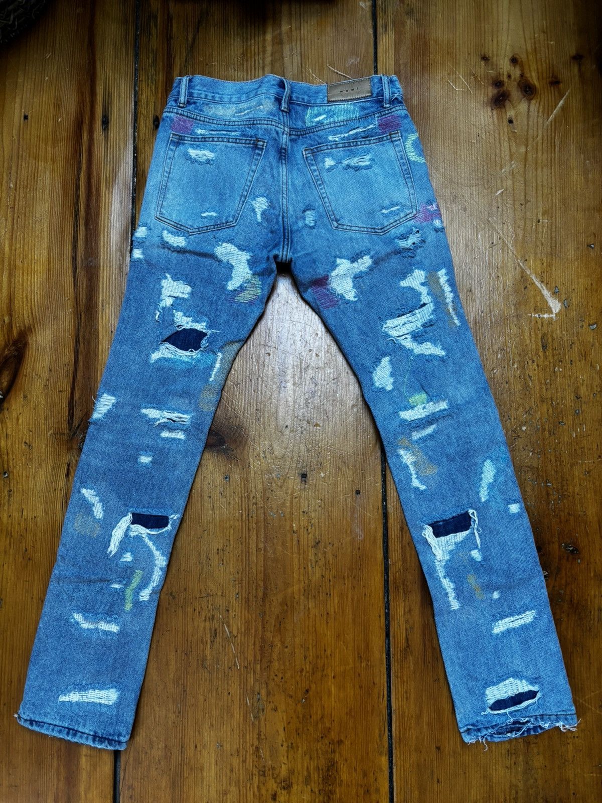 MNML Mnml distressed patch multi color light wash denim jeans Size US 30 / EU 46 - 4 Thumbnail