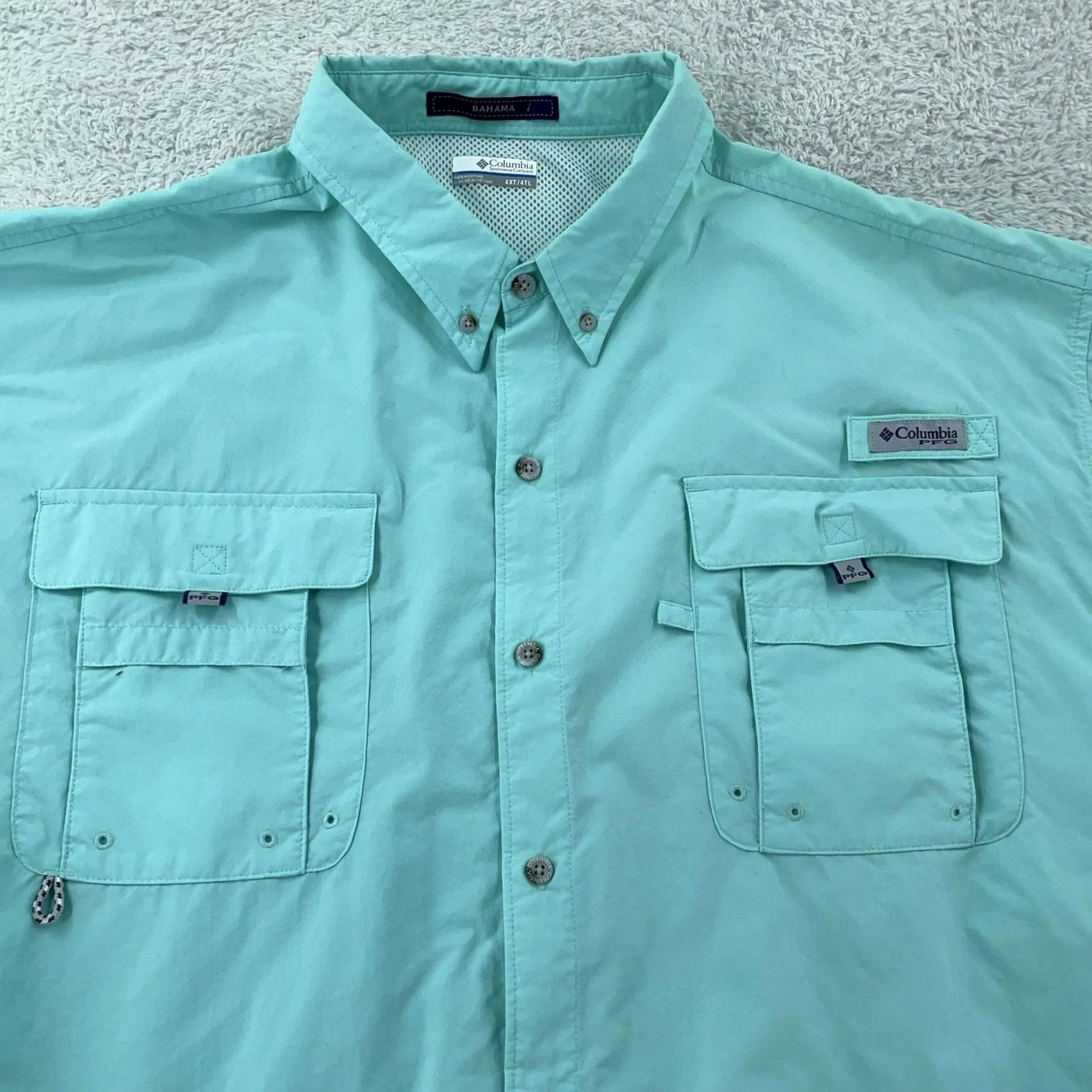 AQUA Columbia PFG Bahama Shirt Men 4XT Aqua Short Sleeve Fishing Vented Back Collared Size US XXL / EU 58 / 5 - 2 Thumbnail