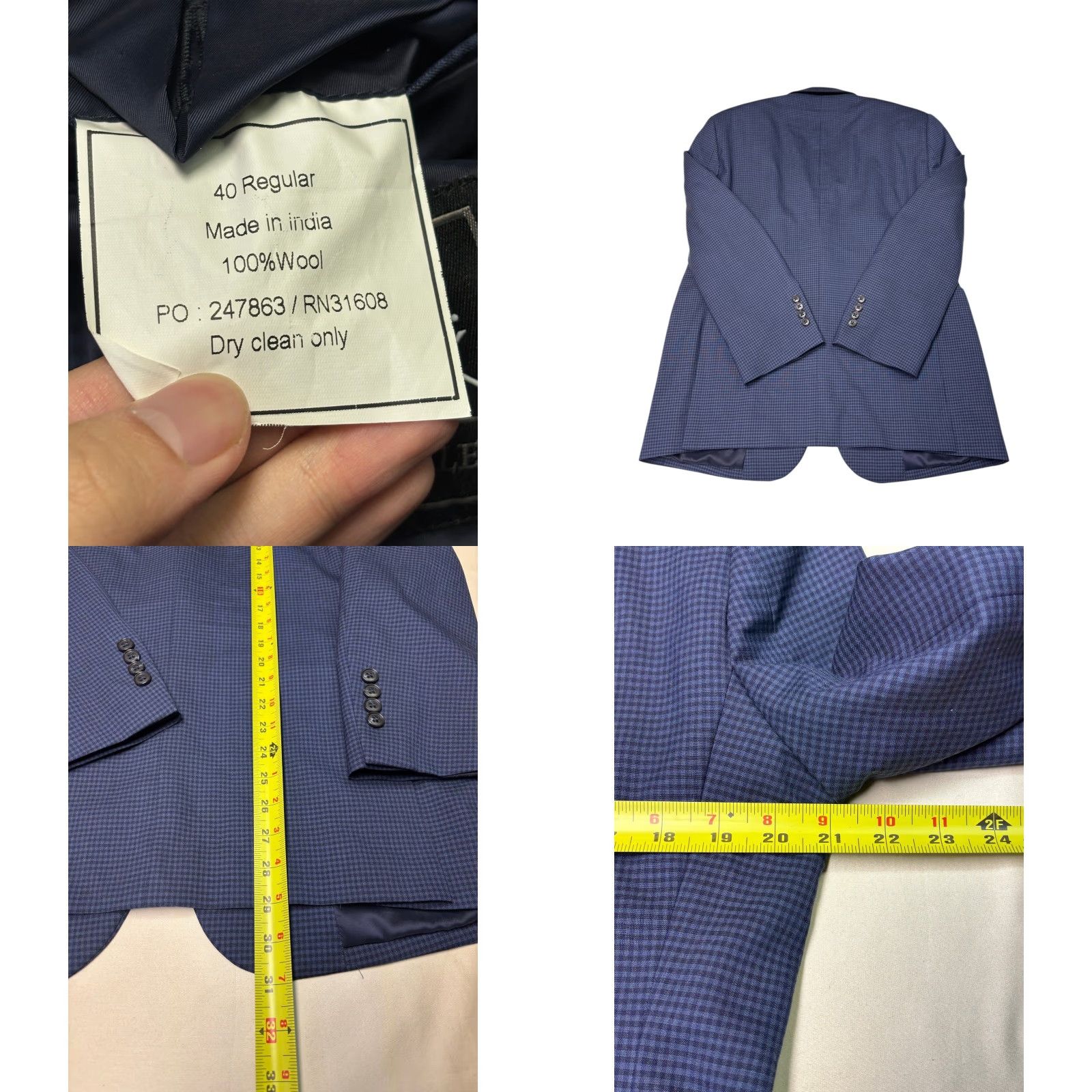 Vintage VINTAGE? No — JOS A BANK NavY Blue Check Traveler Wool Sport Coat Blazer, 40 Regular, Men, Suit Jacket Size 40R - 8 Thumbnail