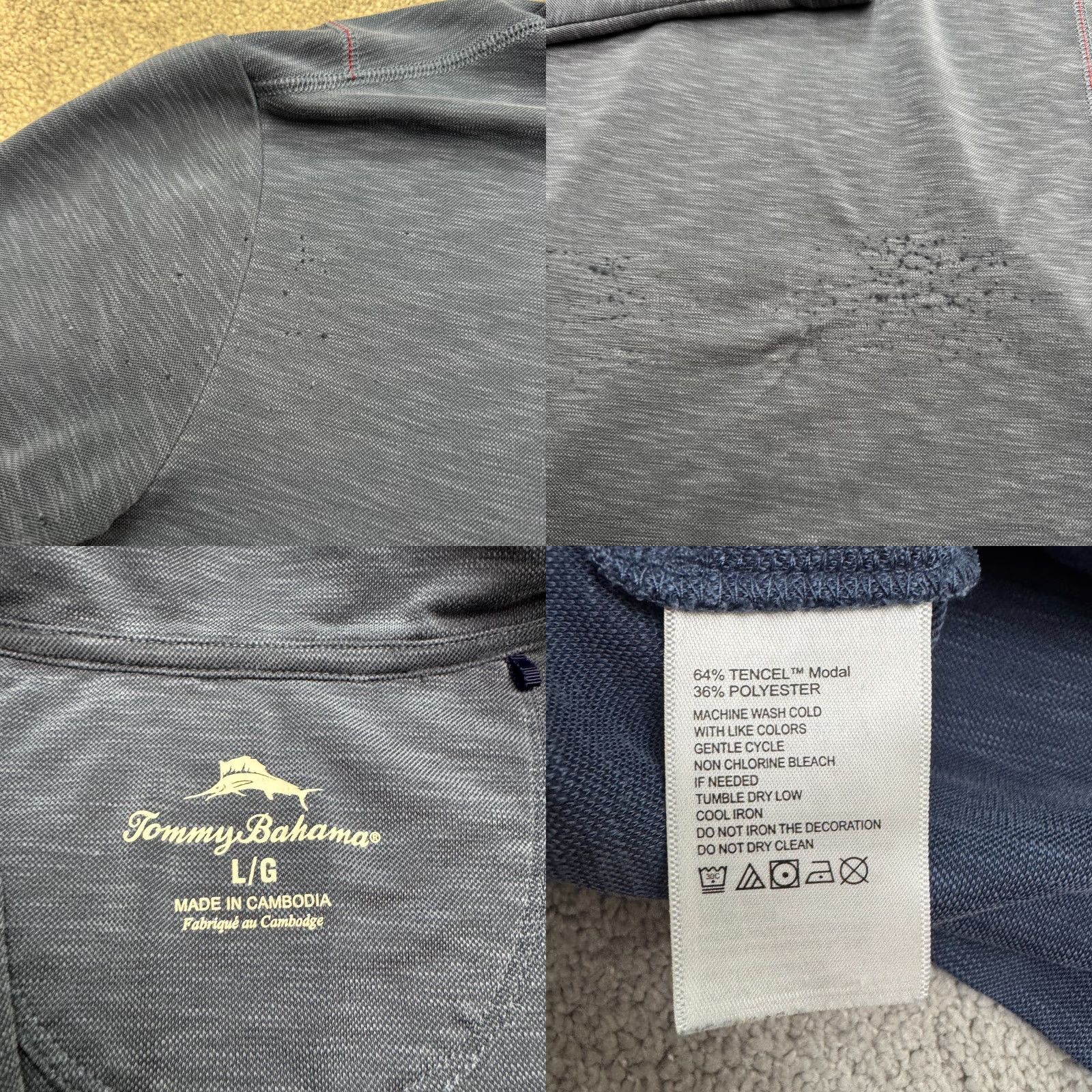 Tommy Bahama Tommy Bahama Mens Large Heathered Navy Blue 1/4 Zip Pullover Sweatshirt Shirt/Pullover Outdoor Athleisure Warm Weather All Seasons Long Sleeve Size US L / EU 52-54 / 3 - 8 Thumbnail