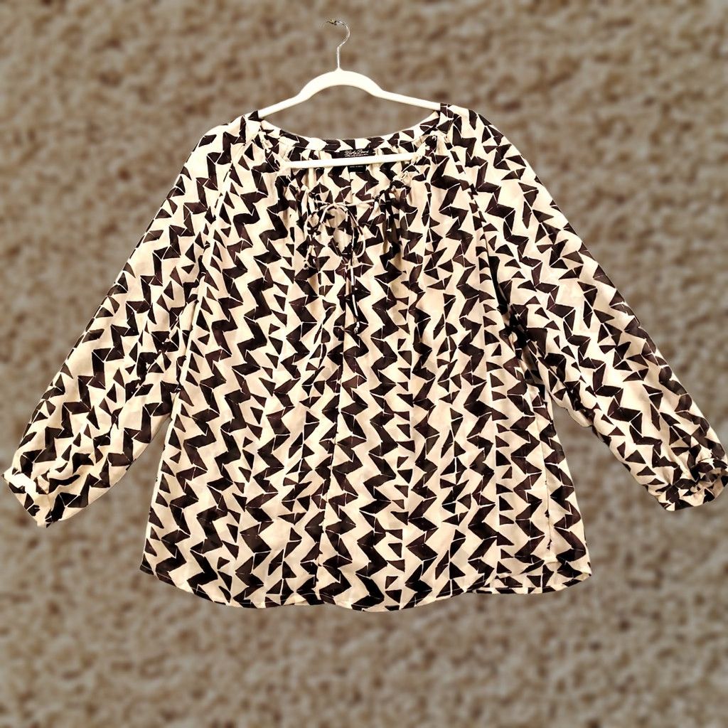 Lucky Brand Lucky Brand Top Blouse Tunic Size Large Sheer Herringbone Tie Neck V-Neck Multicolor Bohemian Size L / US 10 / IT 46 - 1 Thumbnail
