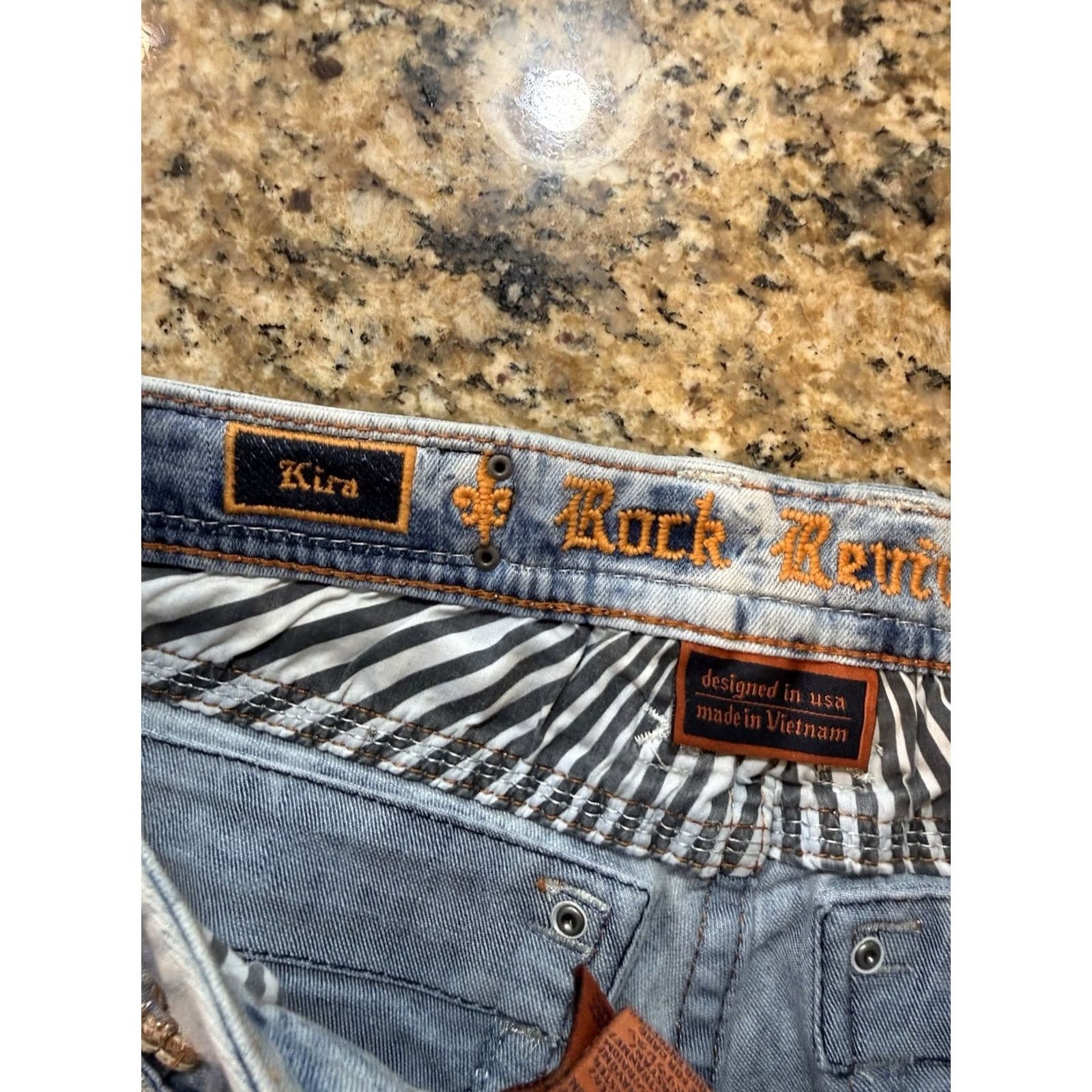 Vintage Rock Revival Kira denim acid-wash distressed jean shorts w rhinestones sz 29 Rock Shorts Women Regular 29 Blue Rhinestone Grunge Y2k Size 29" - 4 Thumbnail