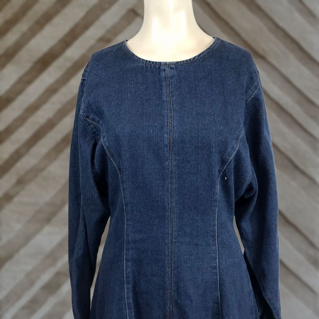 Vintage Lush Denim Mini Dress Fit & Flare Long Sleeve Blue Sz M Size M / US 6-8 / IT 42-44 - 1 Thumbnail