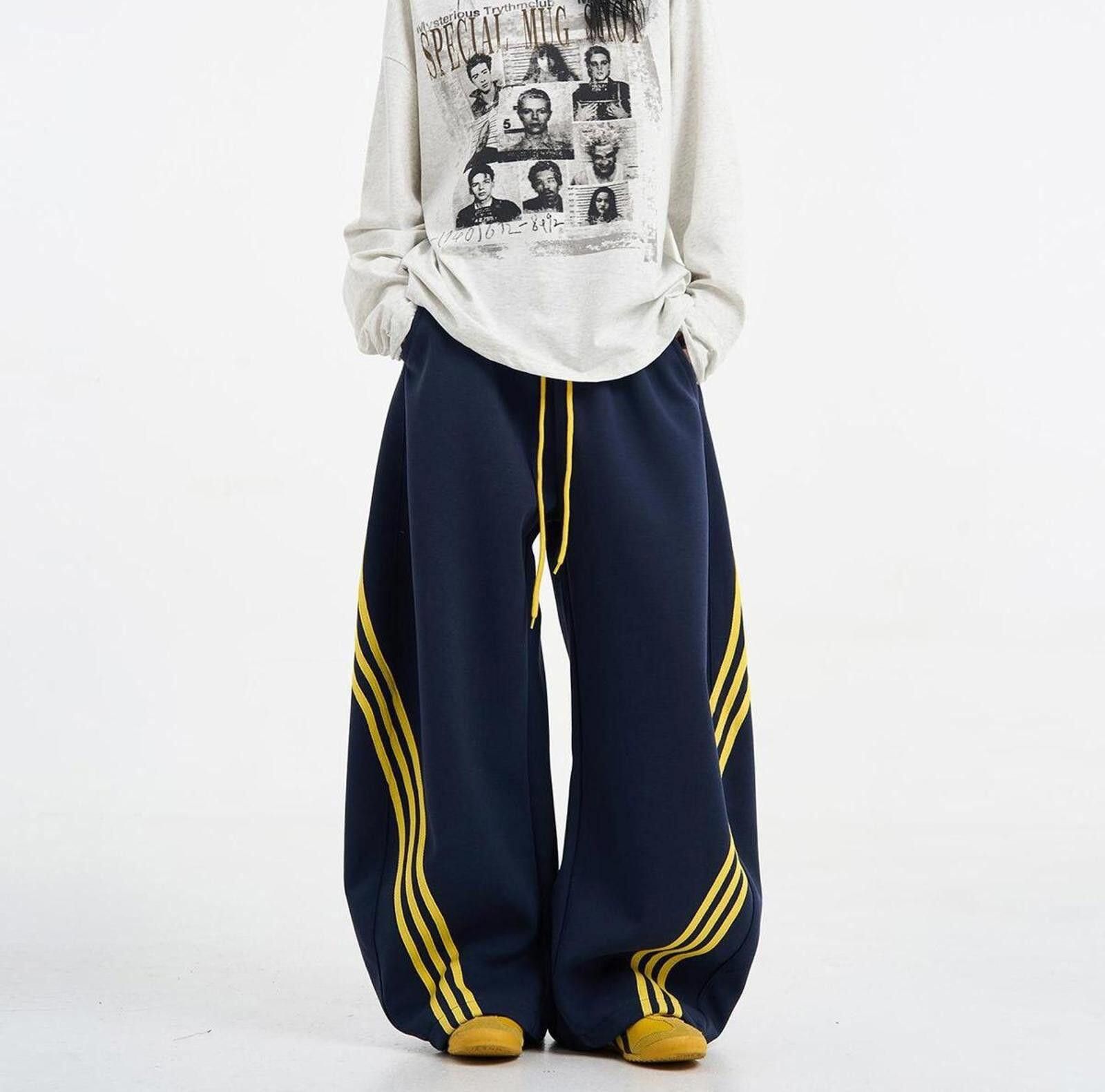 Other Navy Blue Wide-Leg Pants with Yellow Stripes Size US 33 - 3 Thumbnail