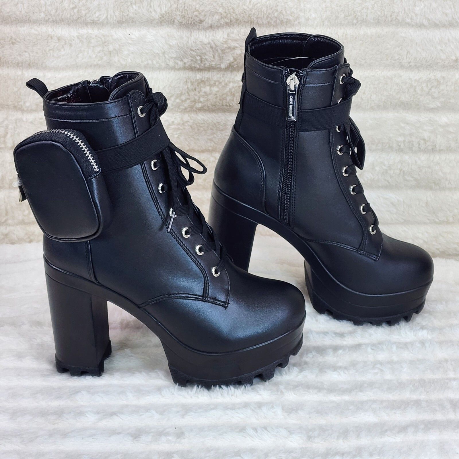 Other Secrets Black Chunky Block Heel Side Purse/Pouch Ankle Boots Size US 9 / IT 39 - 2 Thumbnail