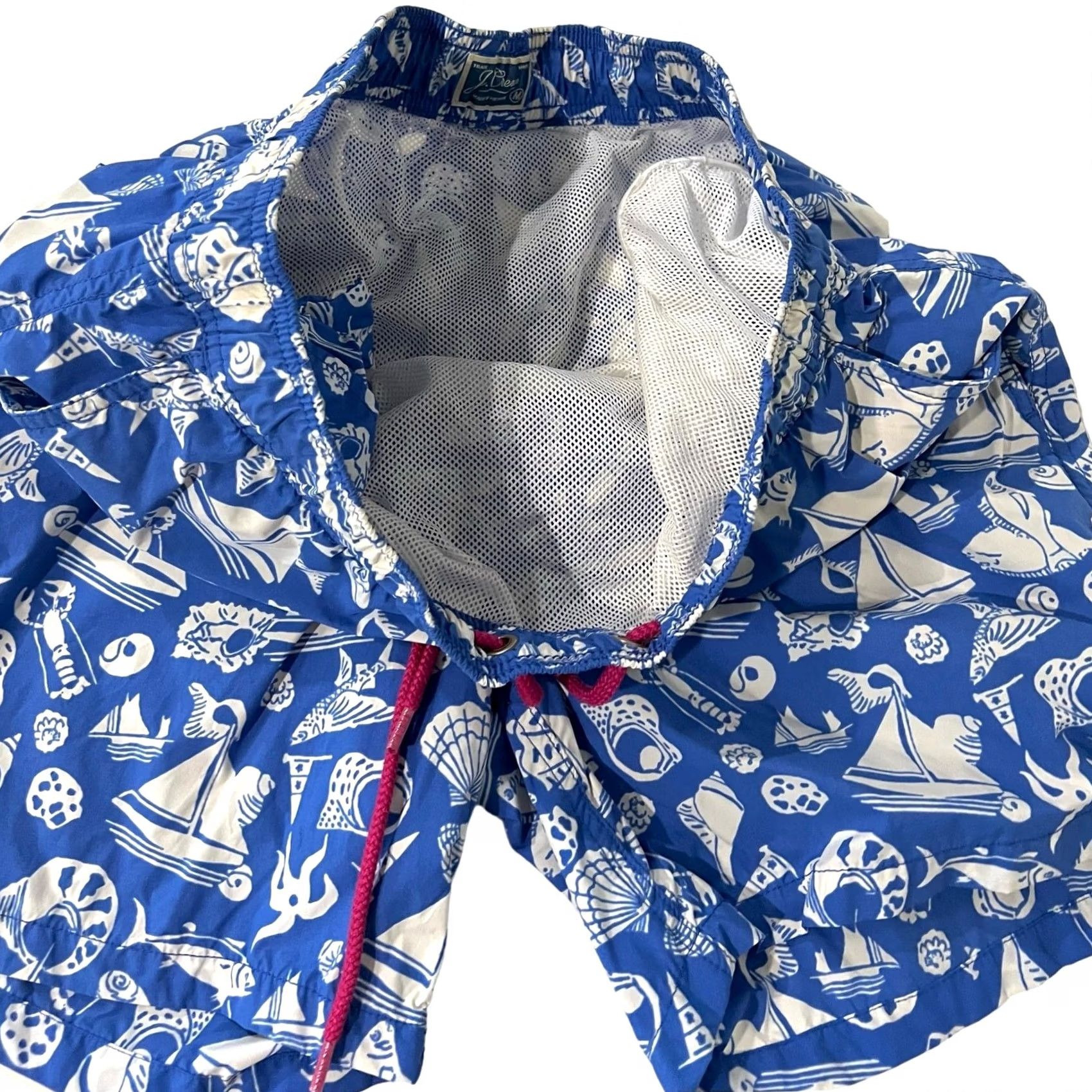 J.Crew J.Crew Men’s Swim Trunks Shorts Blue Nautical Sailboats Seashells Brief Liner M Beach Nautical Preppy Trunks Mens standard M Size US 31 - 3 Thumbnail