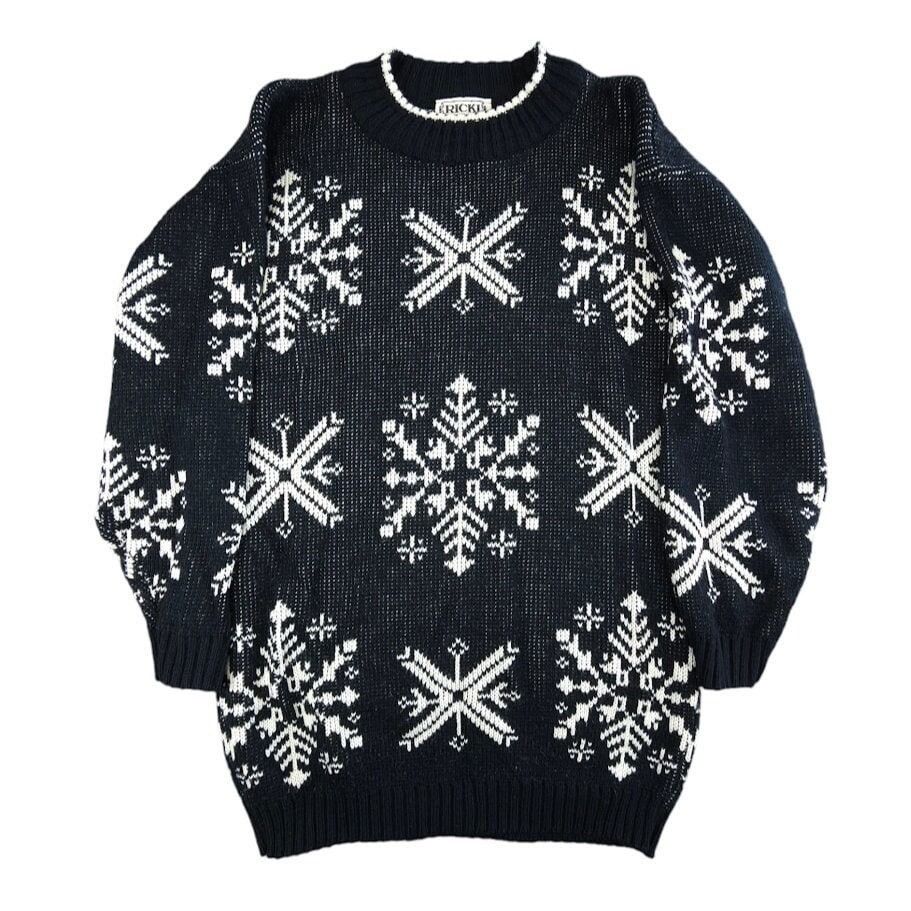 Vintage Snowflakes Ricki Sweater Womens Size Large Black