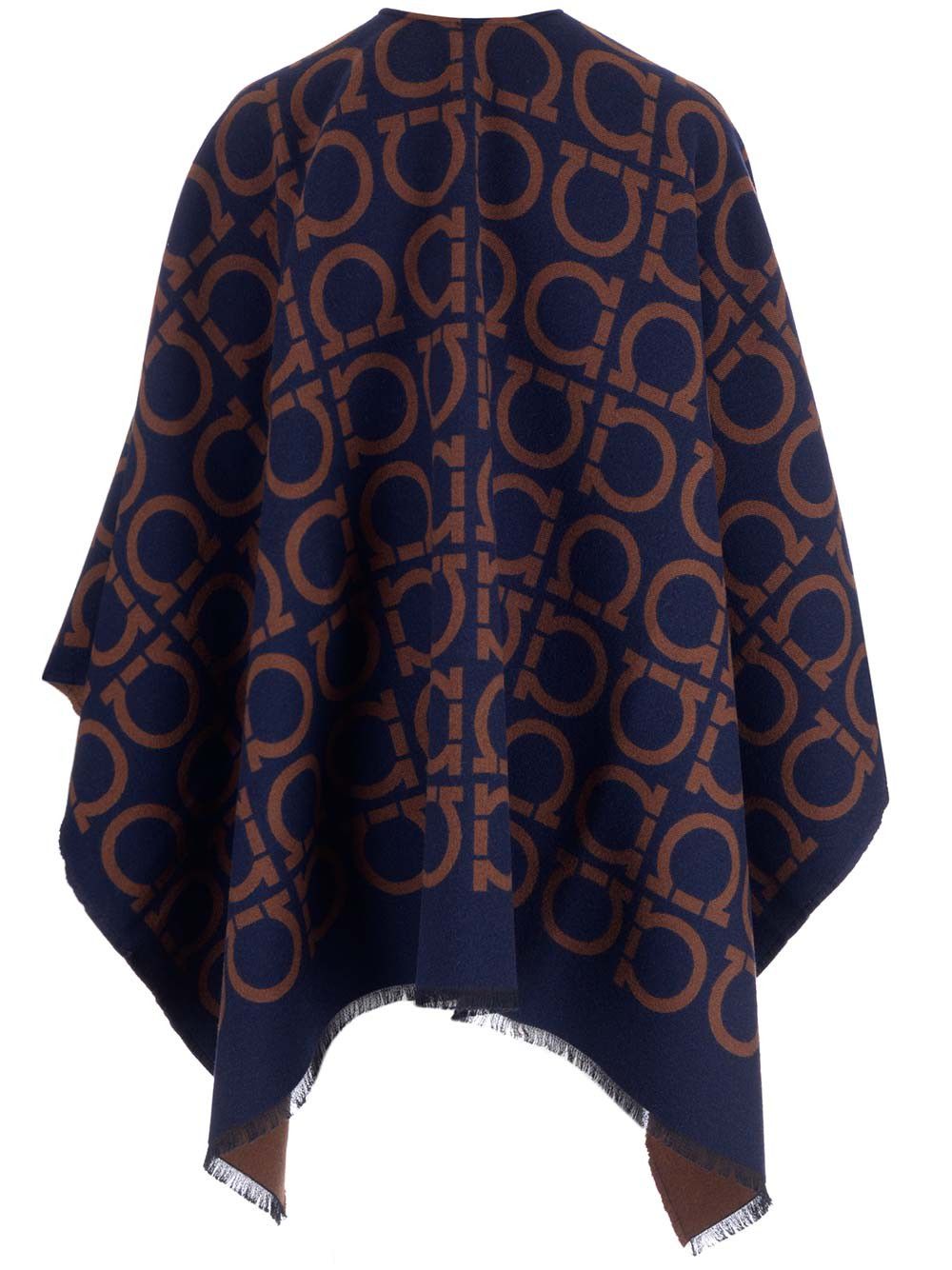 Salvatore Ferragamo o1s1rm0924 Reversible Wool Cape in Blue/Brown Size S / US 4 / IT 40 - 2 Thumbnail