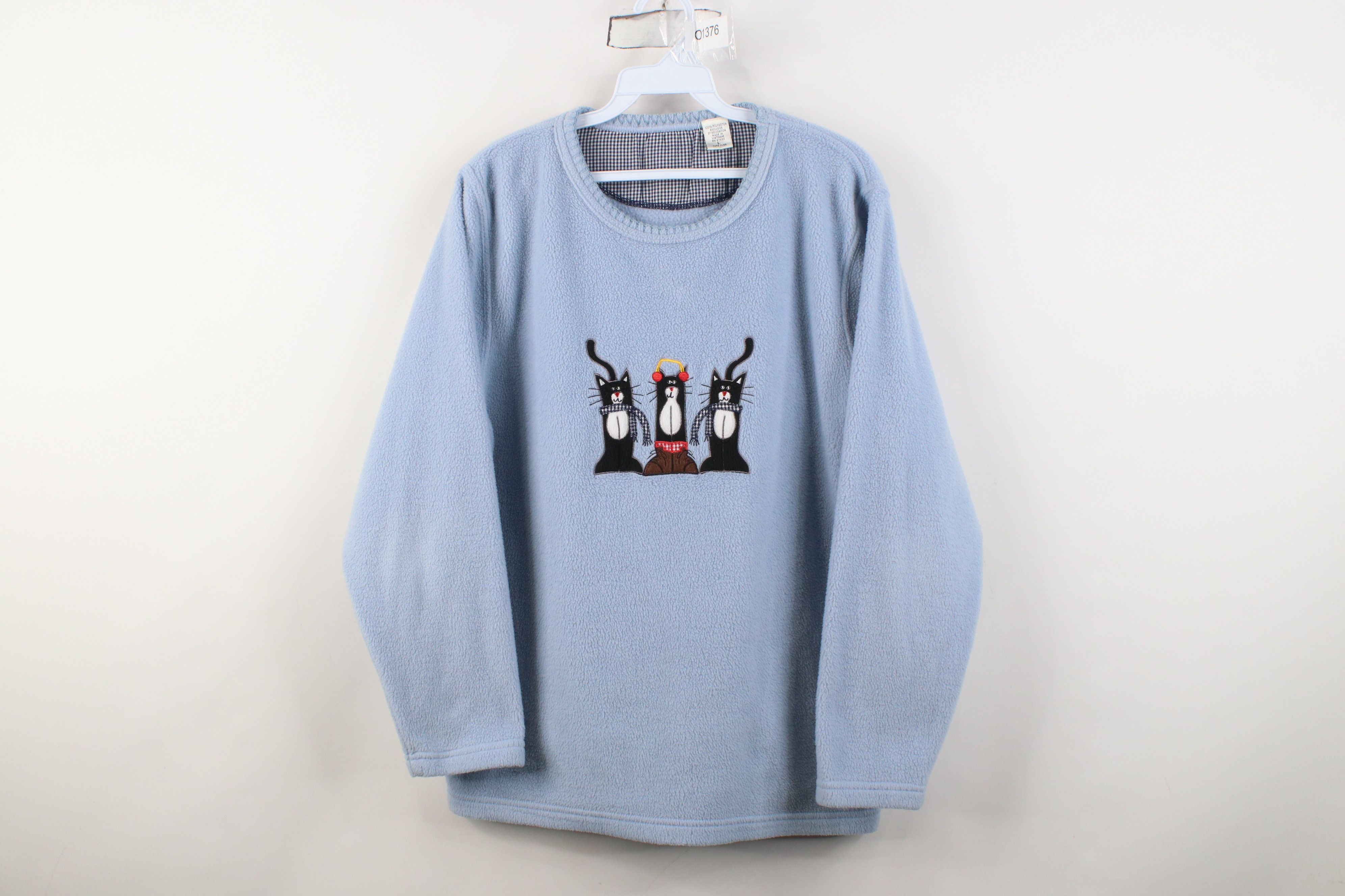 Vintage Vintage 90s Streetwear Cat Kitten Fleece Sweater Blue Size L / US 10 / IT 46 - 1 Thumbnail